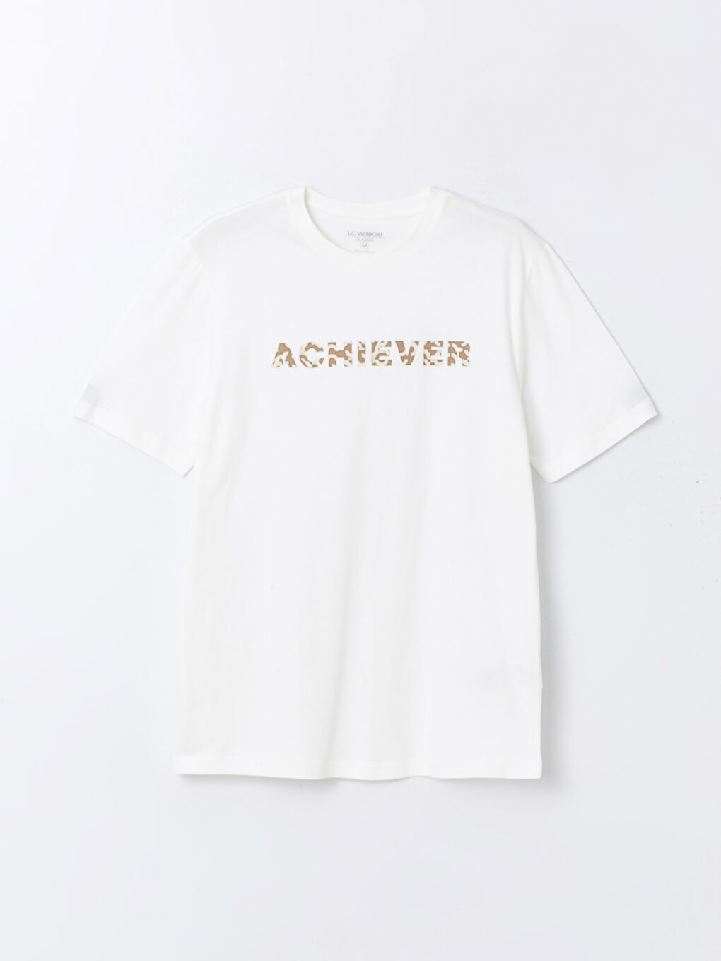 Ekru Bisiklet Yaka Kısa Kollu Baskılı Penye Erkek Tişört-5