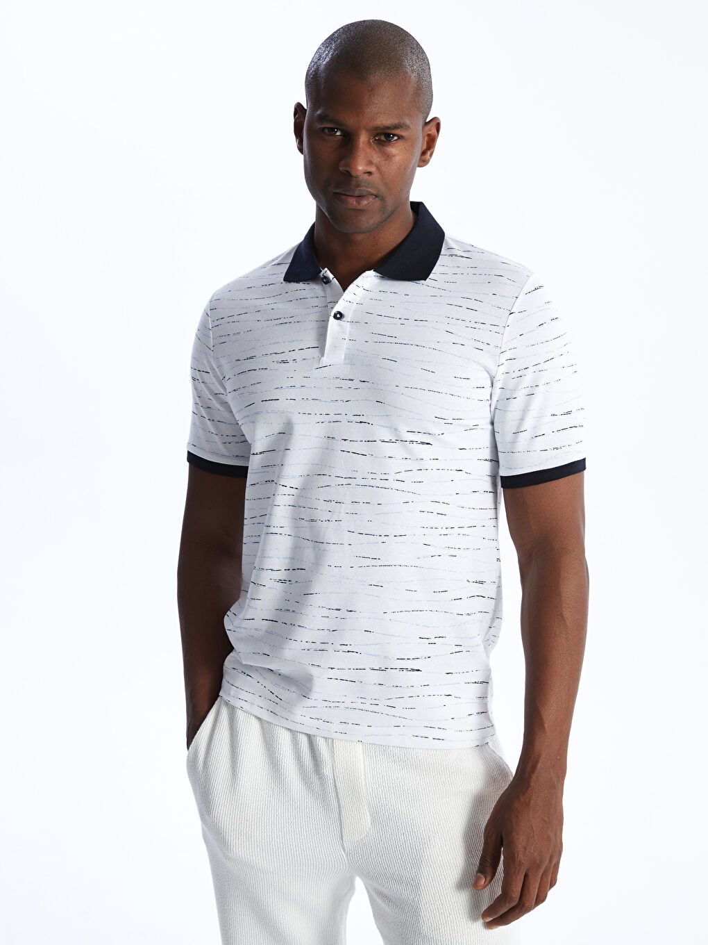 Polo Neck Short Sleeve Patterned Men's T-Shirt -S41885Z8-LQQ