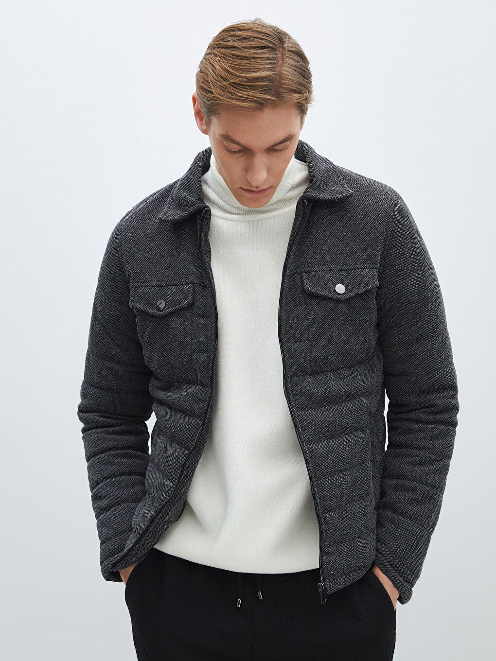 LCW Vision Antrasit Slim Fit Gömlek Yaka Erkek Mont
