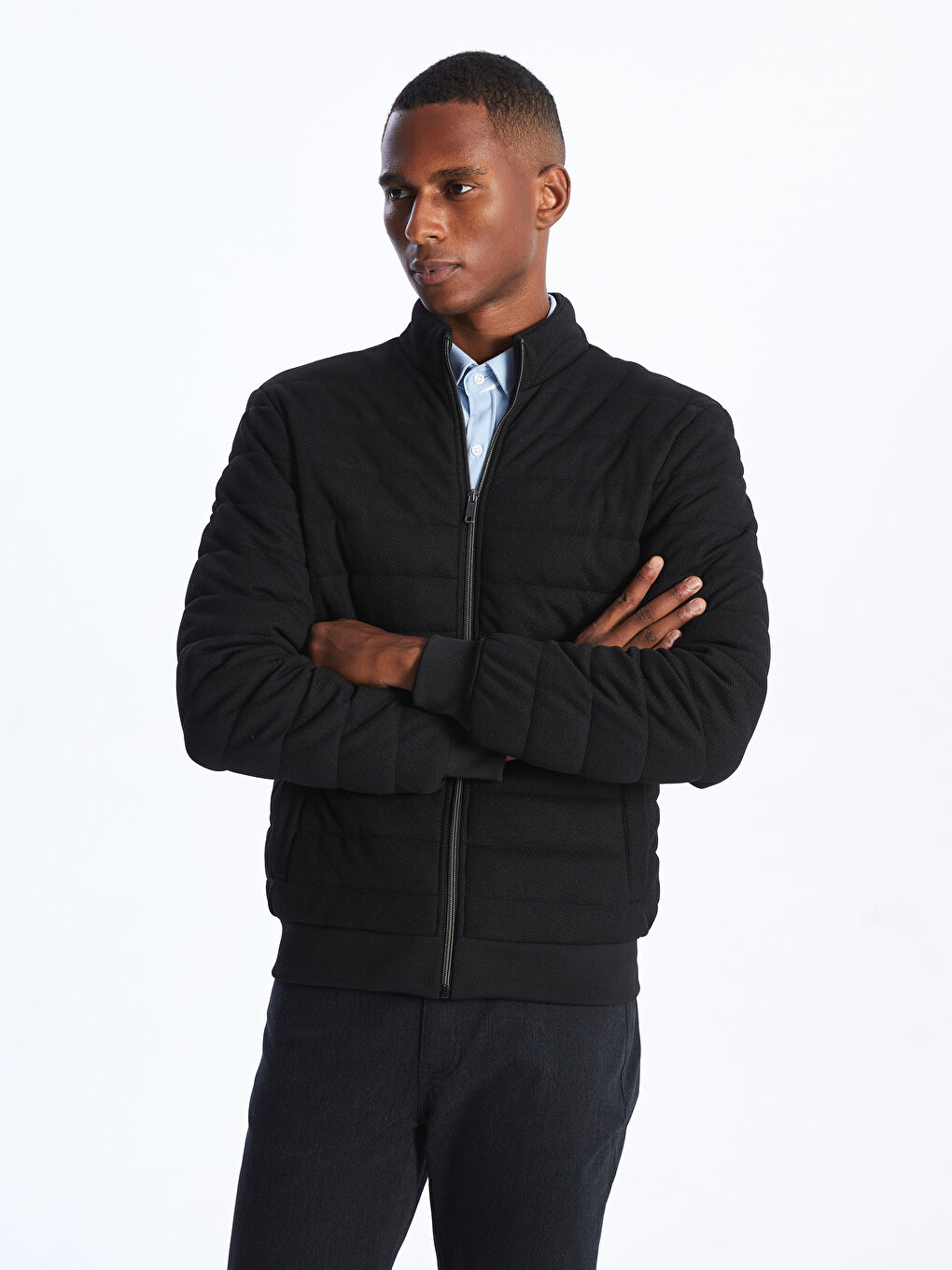 Slim Fit Funnel Neck Men's Coat -S41888Z8-CVL