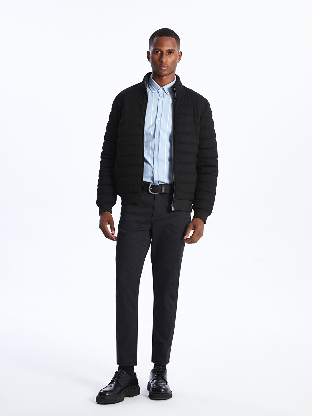 Slim Fit Funnel Neck Men's Coat -S41888Z8-CVL