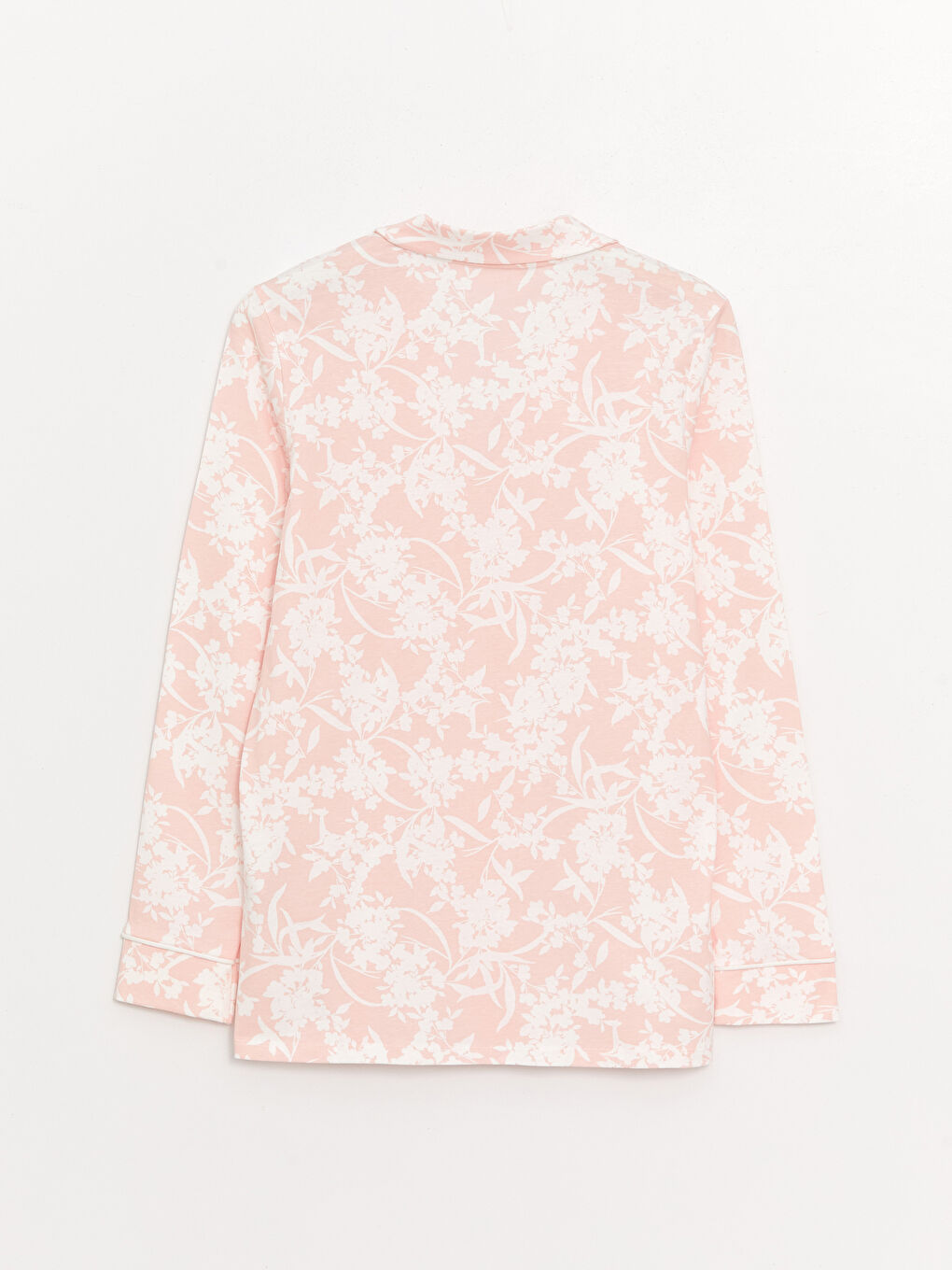 Pembe Gömlek Yaka Çiçekli Kadın Pijama Üstü-1