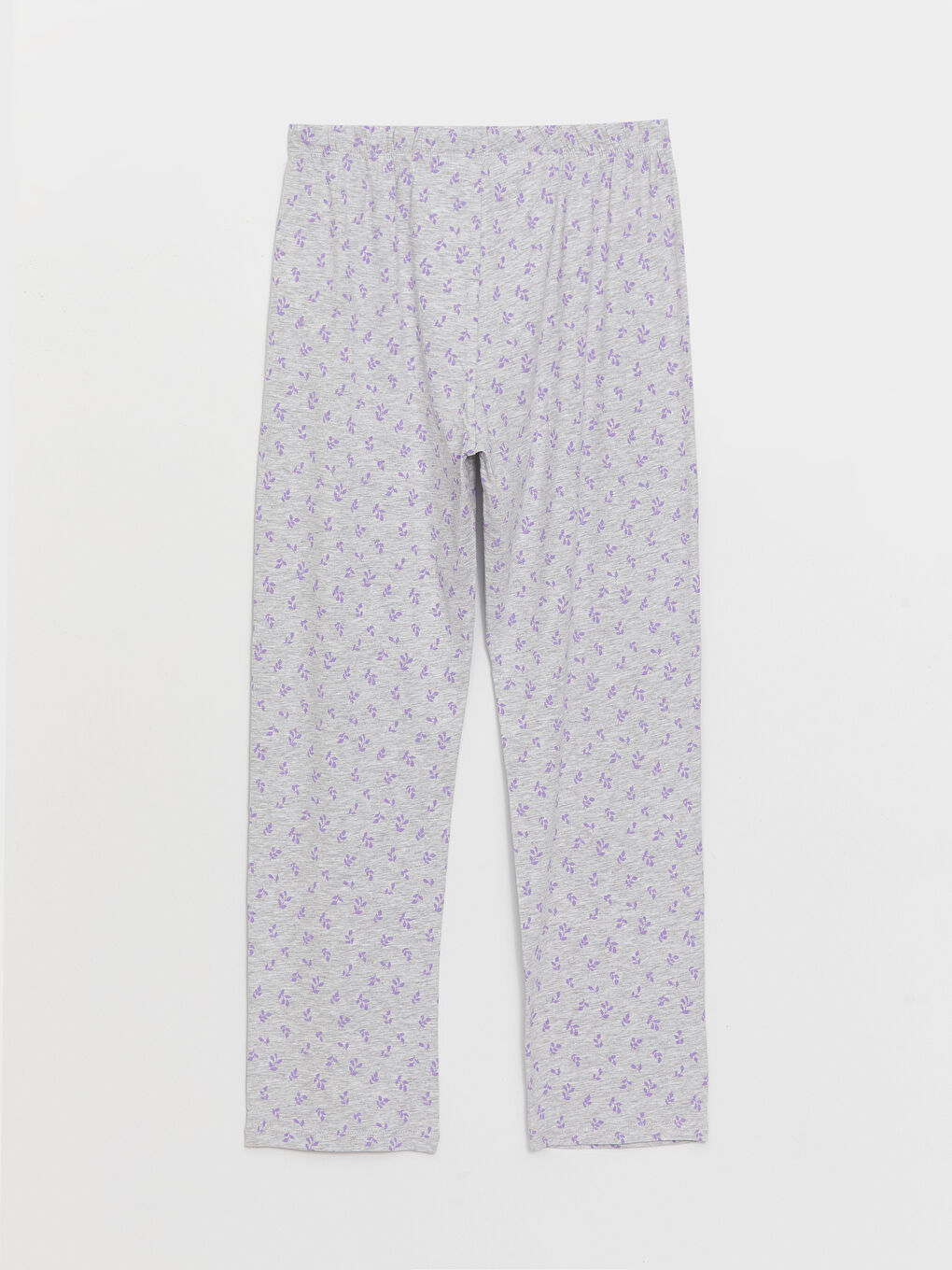 Gri Beli Lastikli Çiçekli Kadın Pijama Altı-1