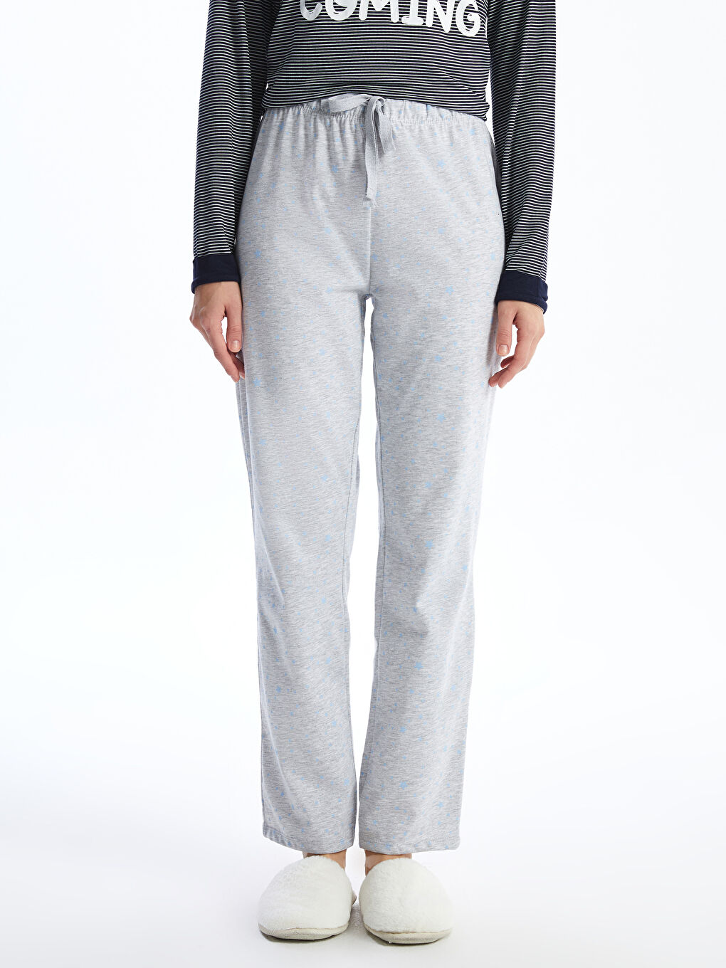 Gri Beli Lastikli Kadın Pijama Altı-1