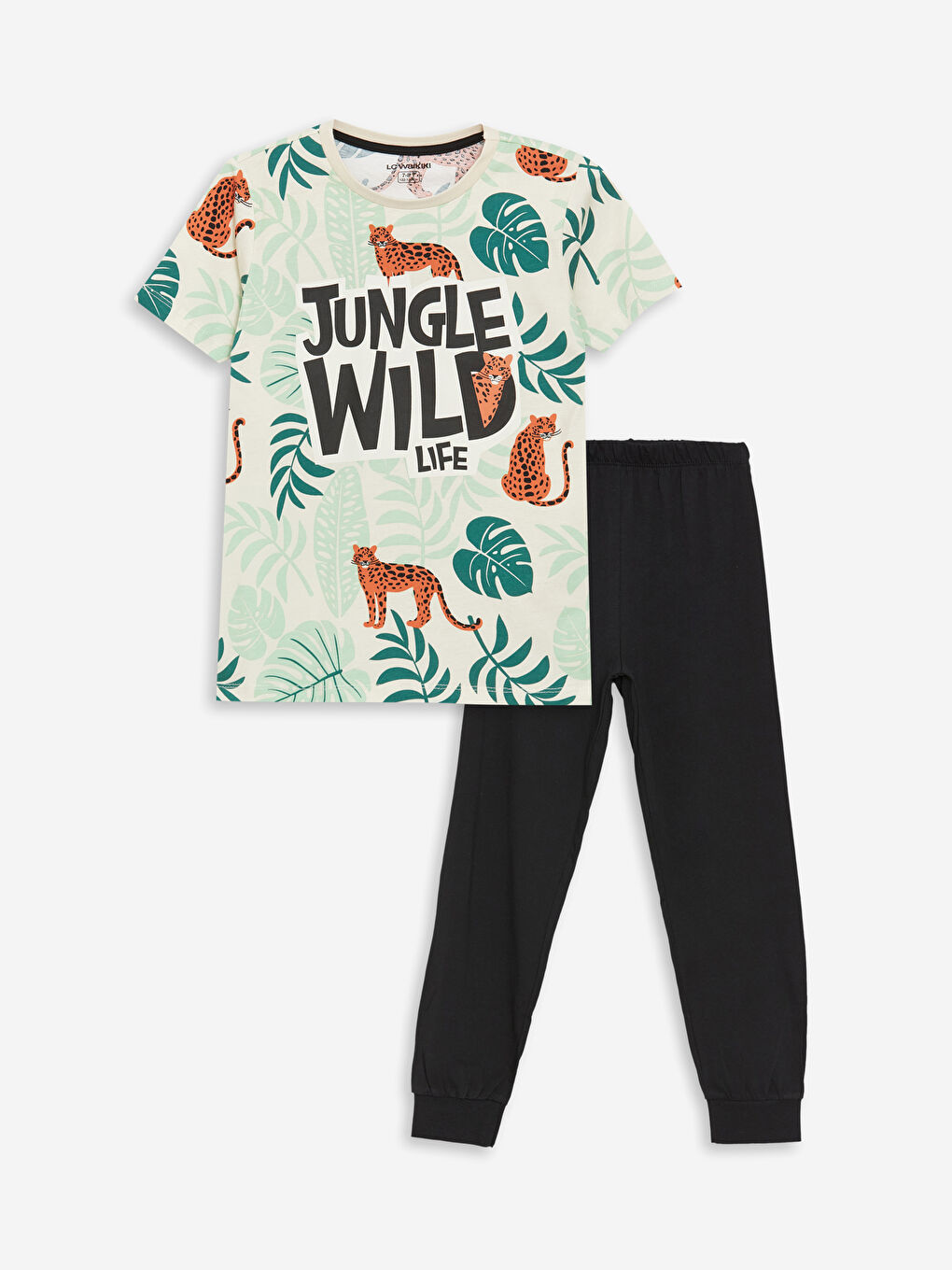 Bej Bisiklet Yaka Baskılı Kısa Kollu Erkek Çocuk Pijama Takımı