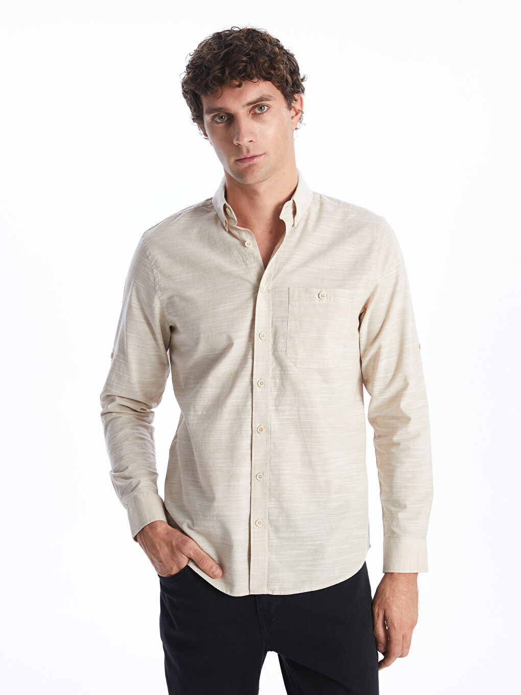 Ерлерге арналған ұзын жеңді стандартты пішімді жейде-1