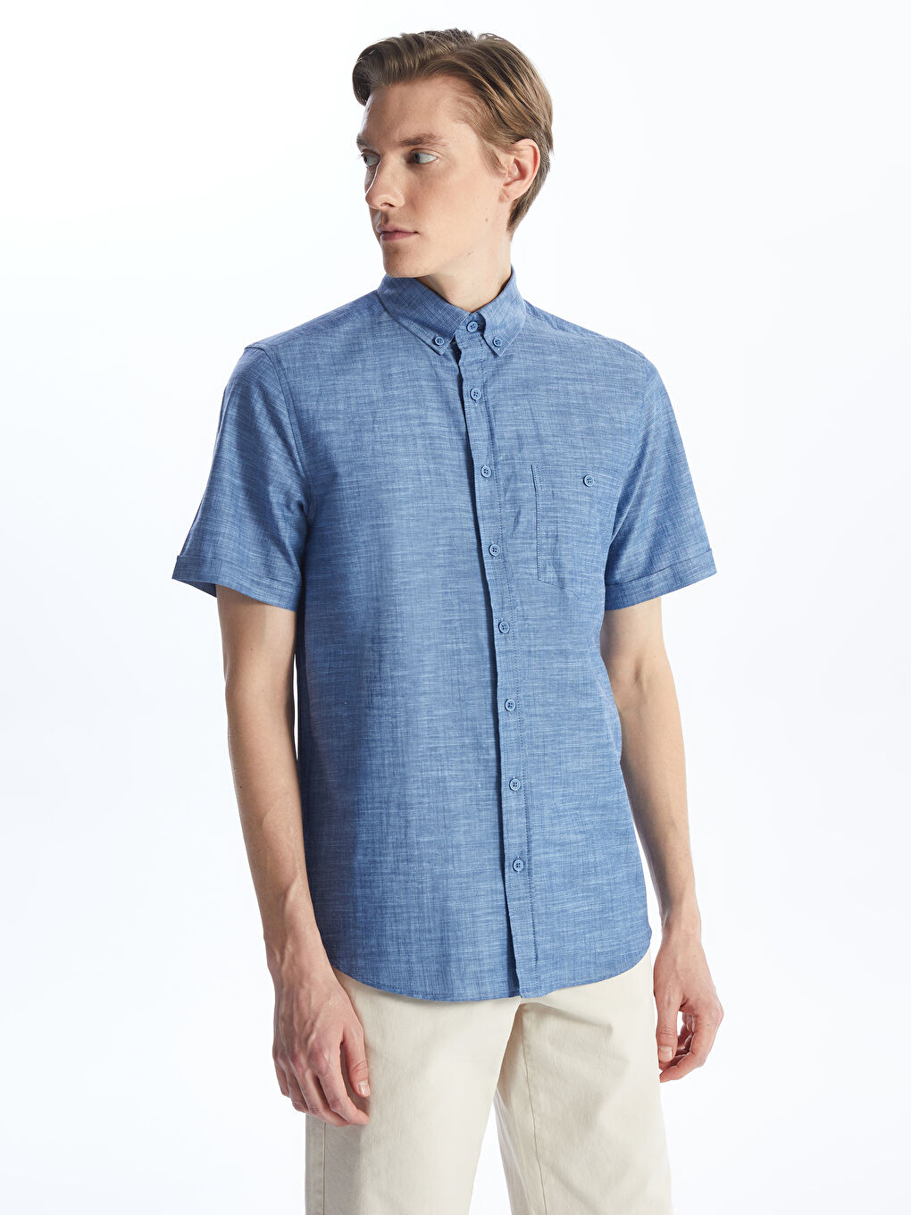 Regular Fit Short Sleeve Linen Blended Men's Shirt -S41950Z8-CS6