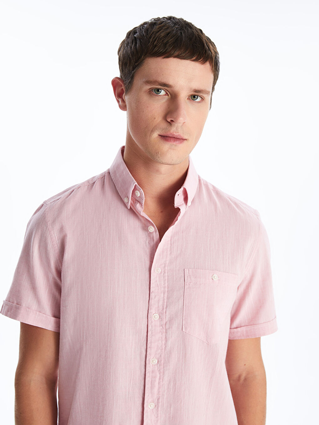 Regular Fit Short Sleeve Linen Blend Men's Shirt -S41950Z8-LCM