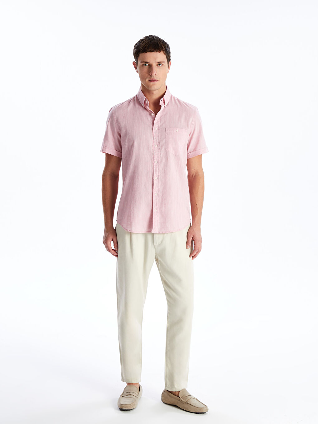 Regular Fit Short Sleeve Linen Blend Men's Shirt -S41950Z8-LCM