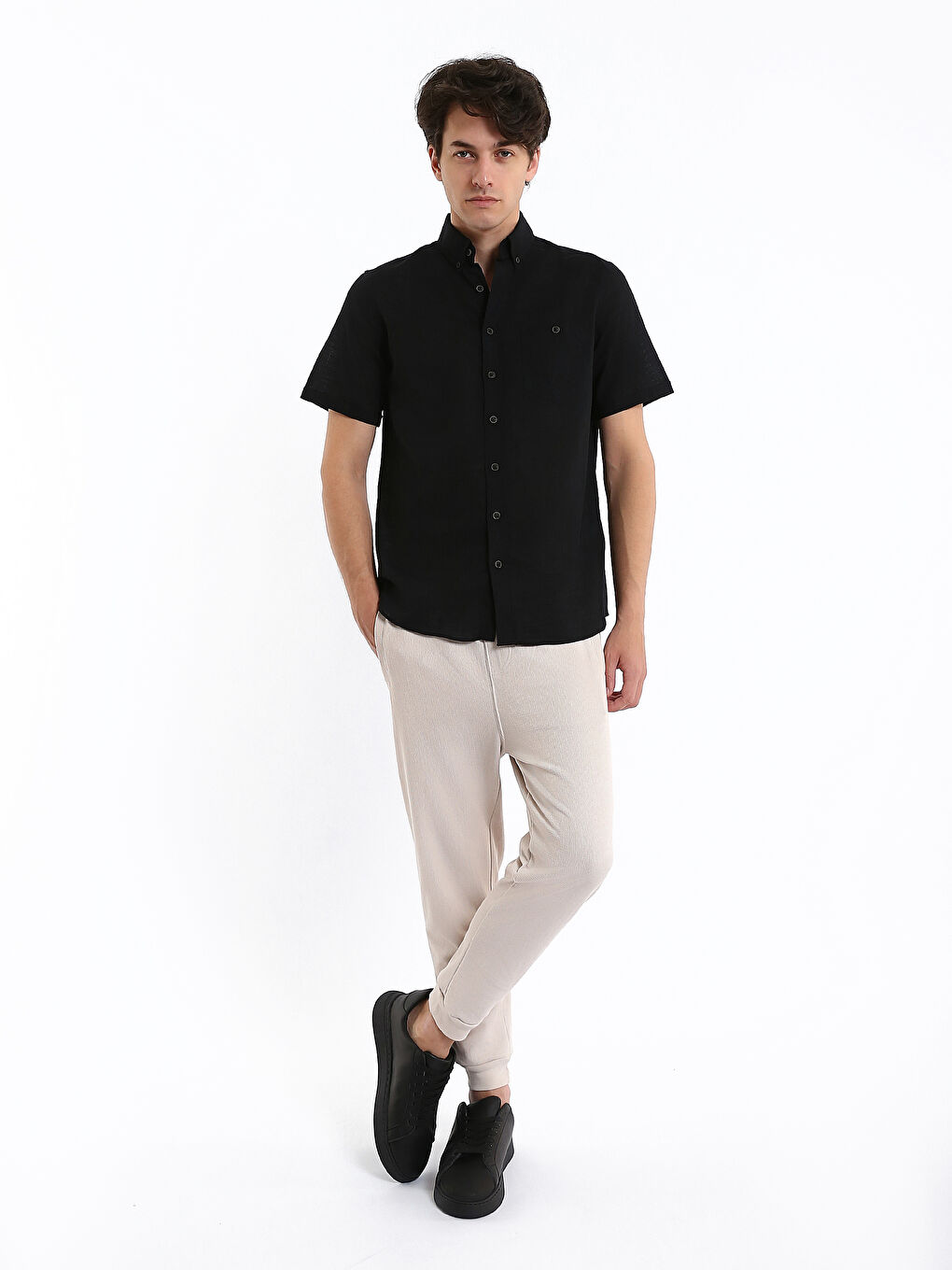 Regular Fit Keten Karışımlı Erkek Gömlek-2