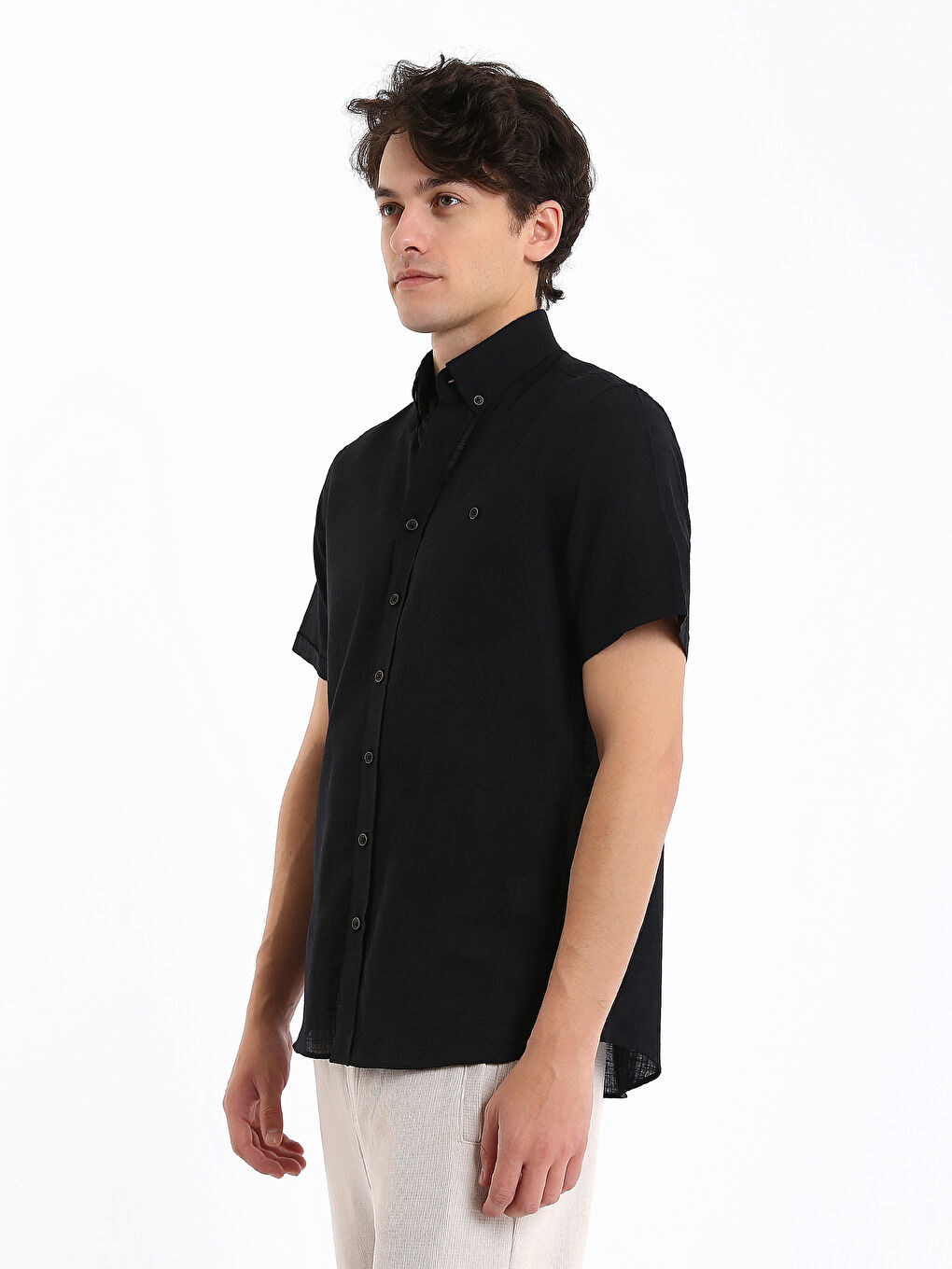 Regular Fit Keten Karışımlı Erkek Gömlek-6