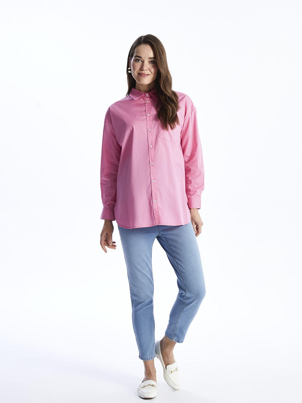 LCWAIKIKI Maternity Düz Uzun Kollu Poplin Hamile Gömlek -S41951Z8-GZN