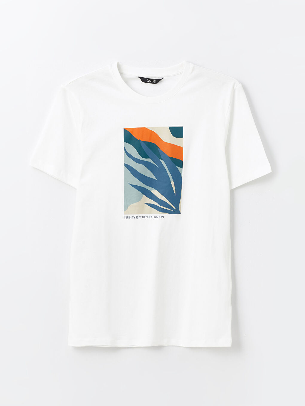 Ekru Bisiklet Yaka Kısa Kollu Baskılı Penye Erkek Tişört-4