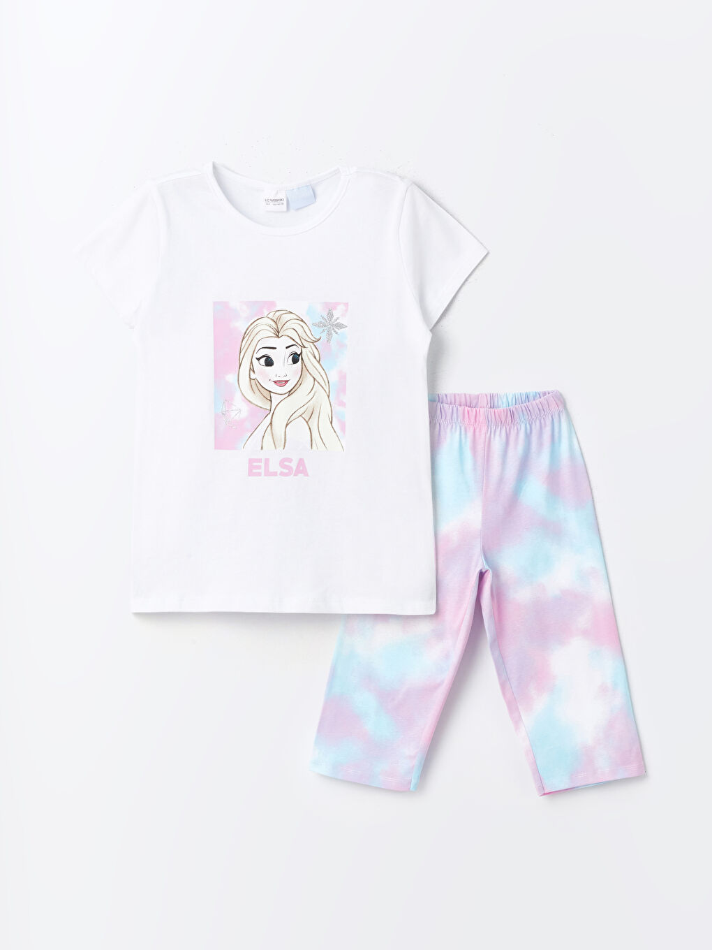 Crew Neck Elsa Printed Short Sleeve Girls Pajamas Set -S42047Z4-Q6K