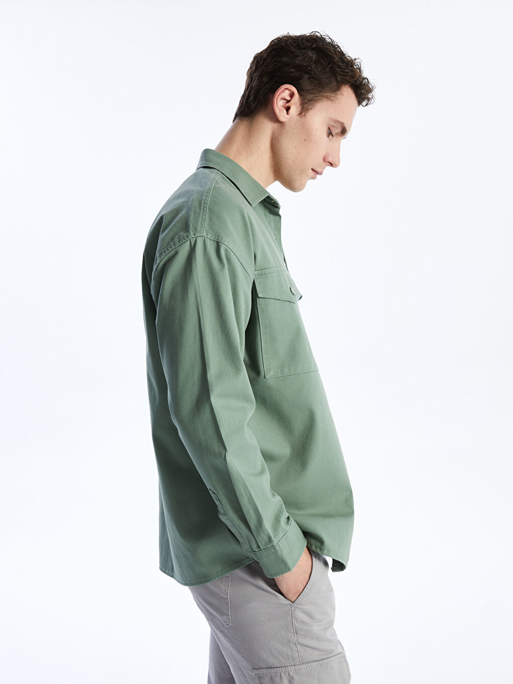 Surchemise en Sergé à Manches Longues Coupe Décontractée pour Hommes-1