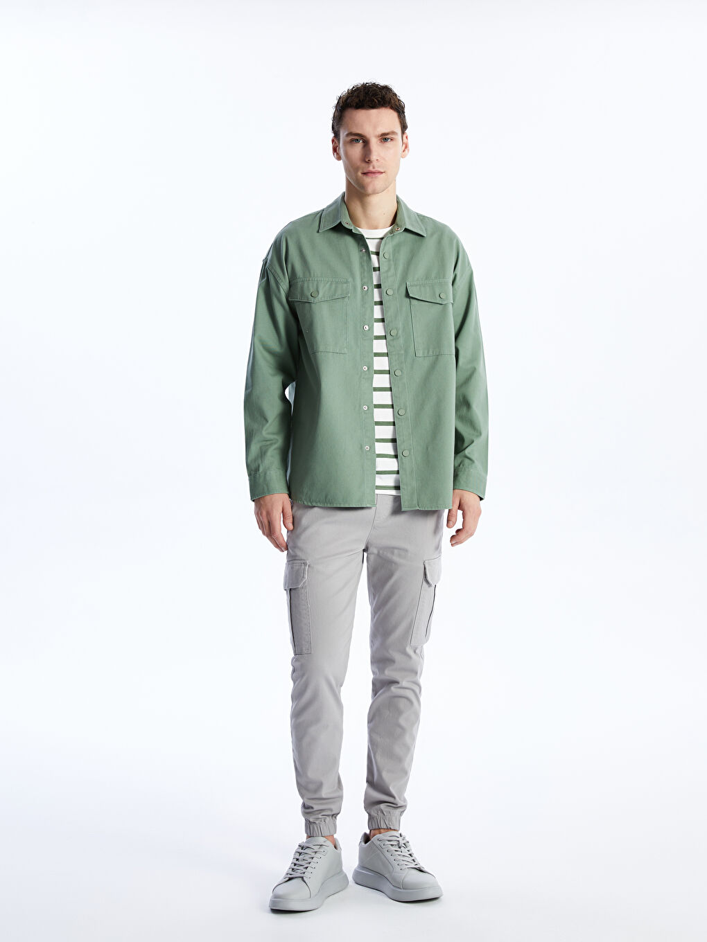 Surchemise en Sergé à Manches Longues Coupe Décontractée pour Hommes-2