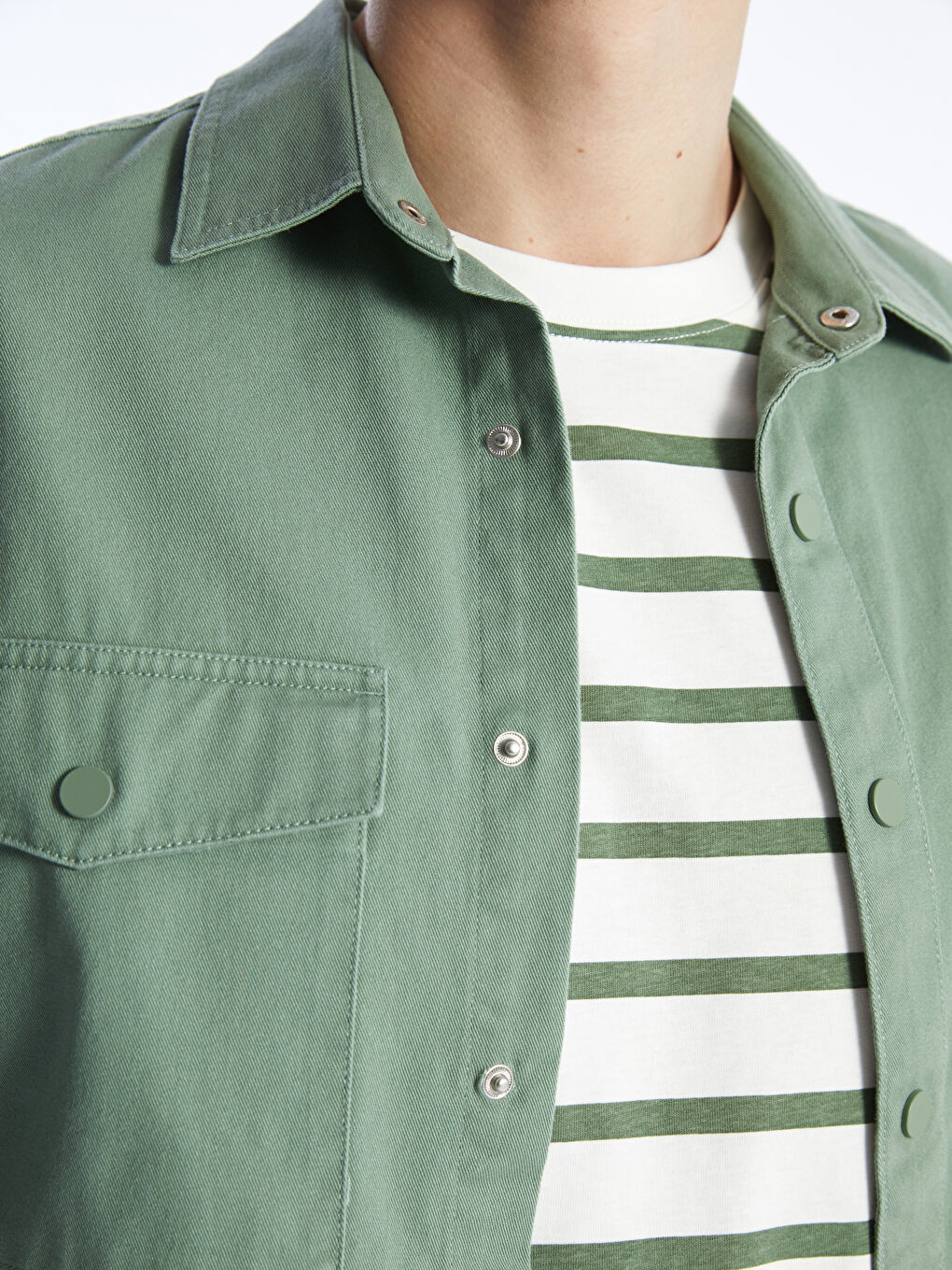 Surchemise en Sergé à Manches Longues Coupe Décontractée pour Hommes-4