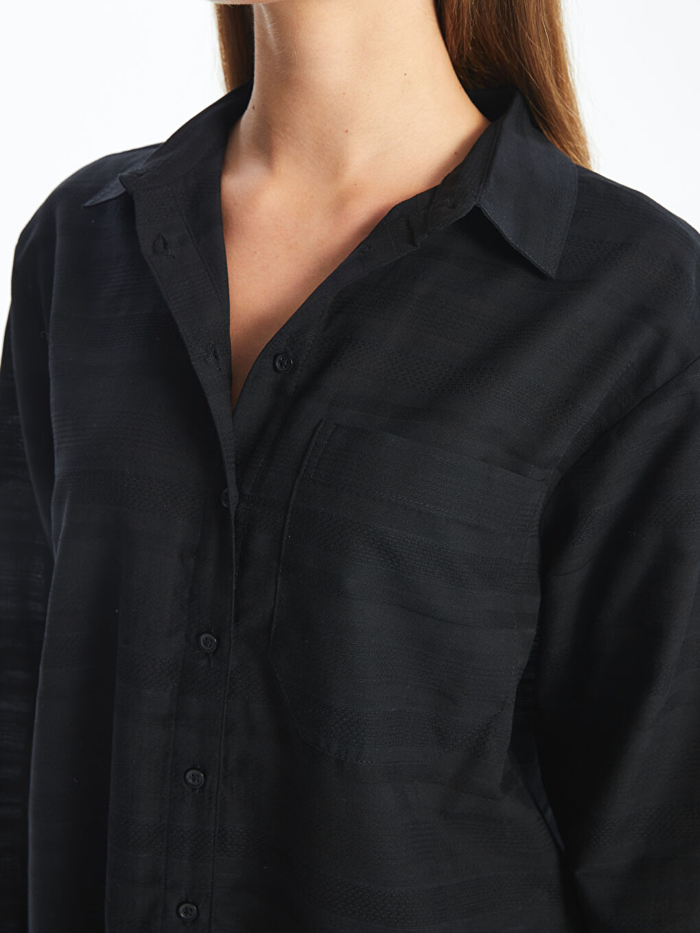 Plain Long Sleeve Oversize Dobby Women's Shirt-2
