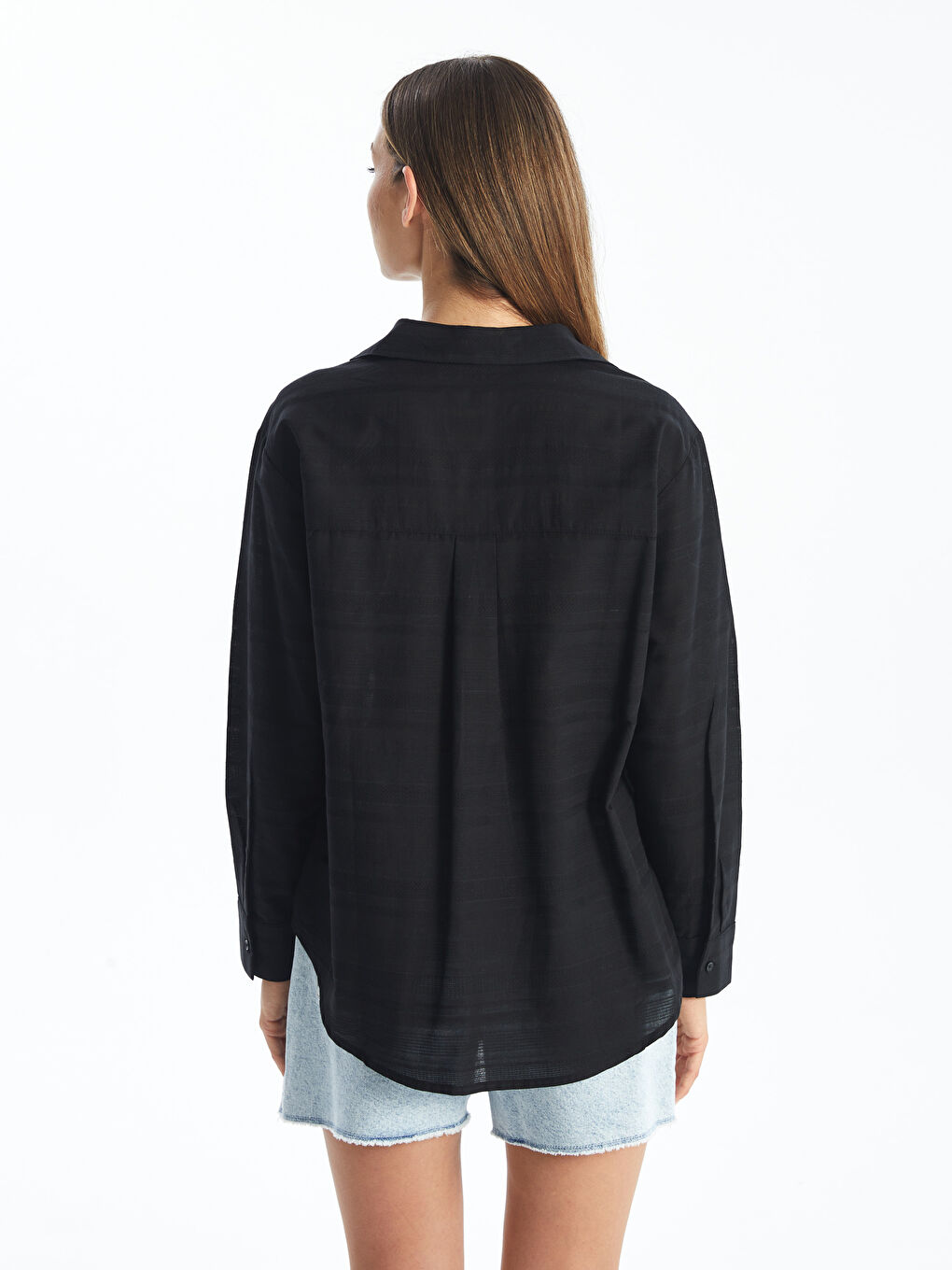 Plain Long Sleeve Oversize Dobby Women's Shirt-4