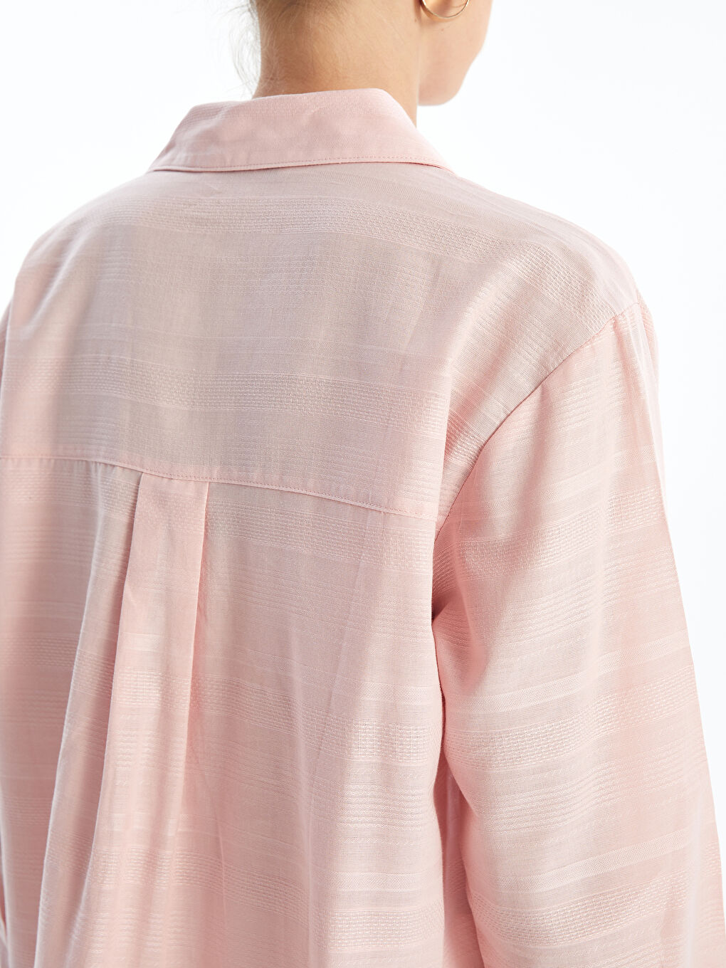 Plain Long Sleeve Oversize Dobby Women's Shirt-2