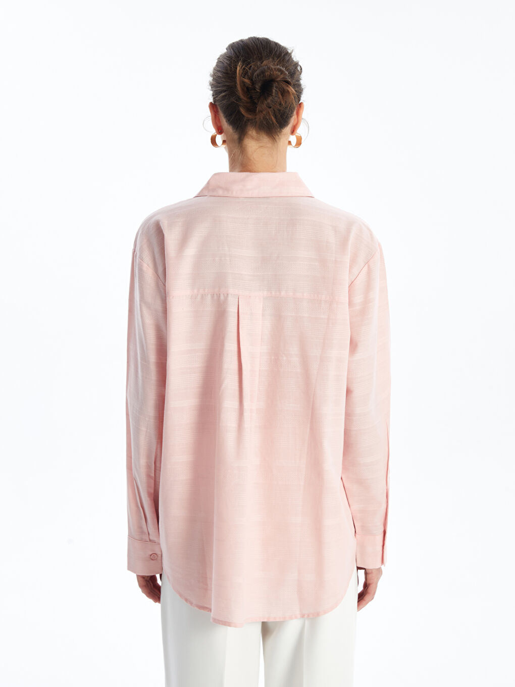 Plain Long Sleeve Oversize Dobby Women's Shirt-3