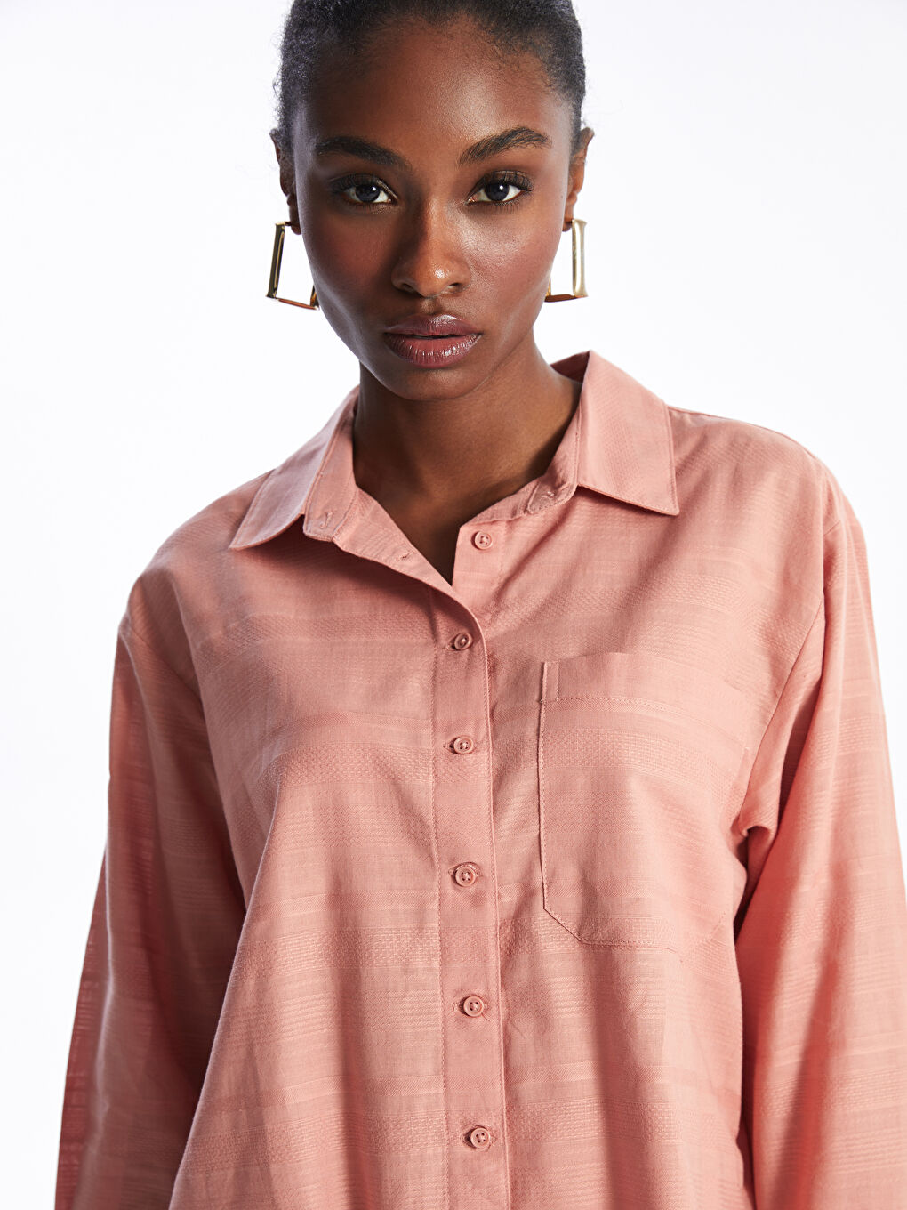 قميص سادة كم طويل أوفراسايز قماش دوبي للسيدات-2