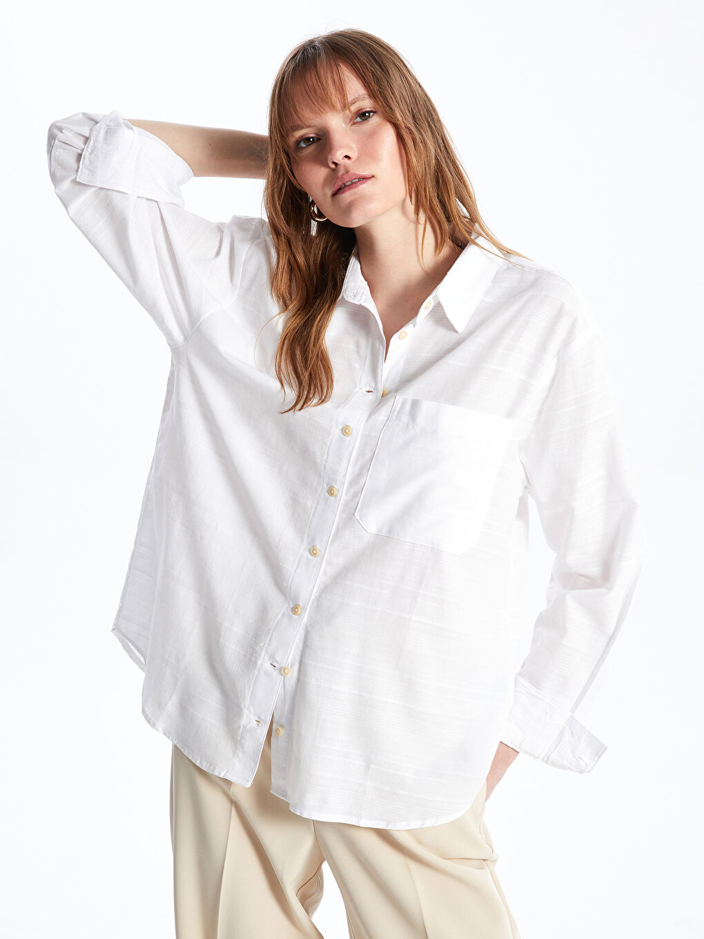 LCW Vision Plain Long Sleeve Oversize Dobby Women's Shirt -S42077Z8-LJX