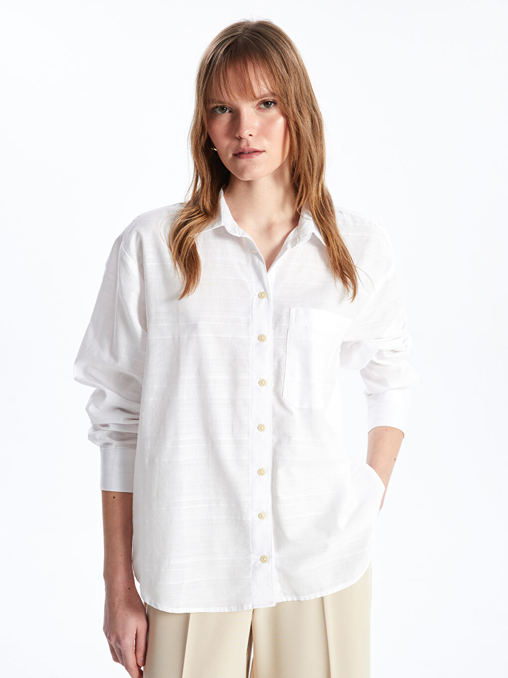 LCW Vision Plain Long Sleeve Oversize Dobby Women's Shirt -S42077Z8-LJX