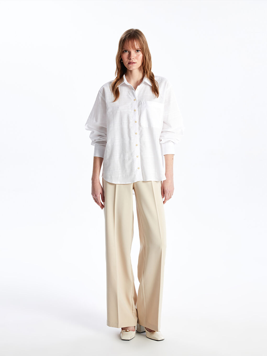 LCW Vision Plain Long Sleeve Oversize Dobby Women's Shirt -S42077Z8-LJX