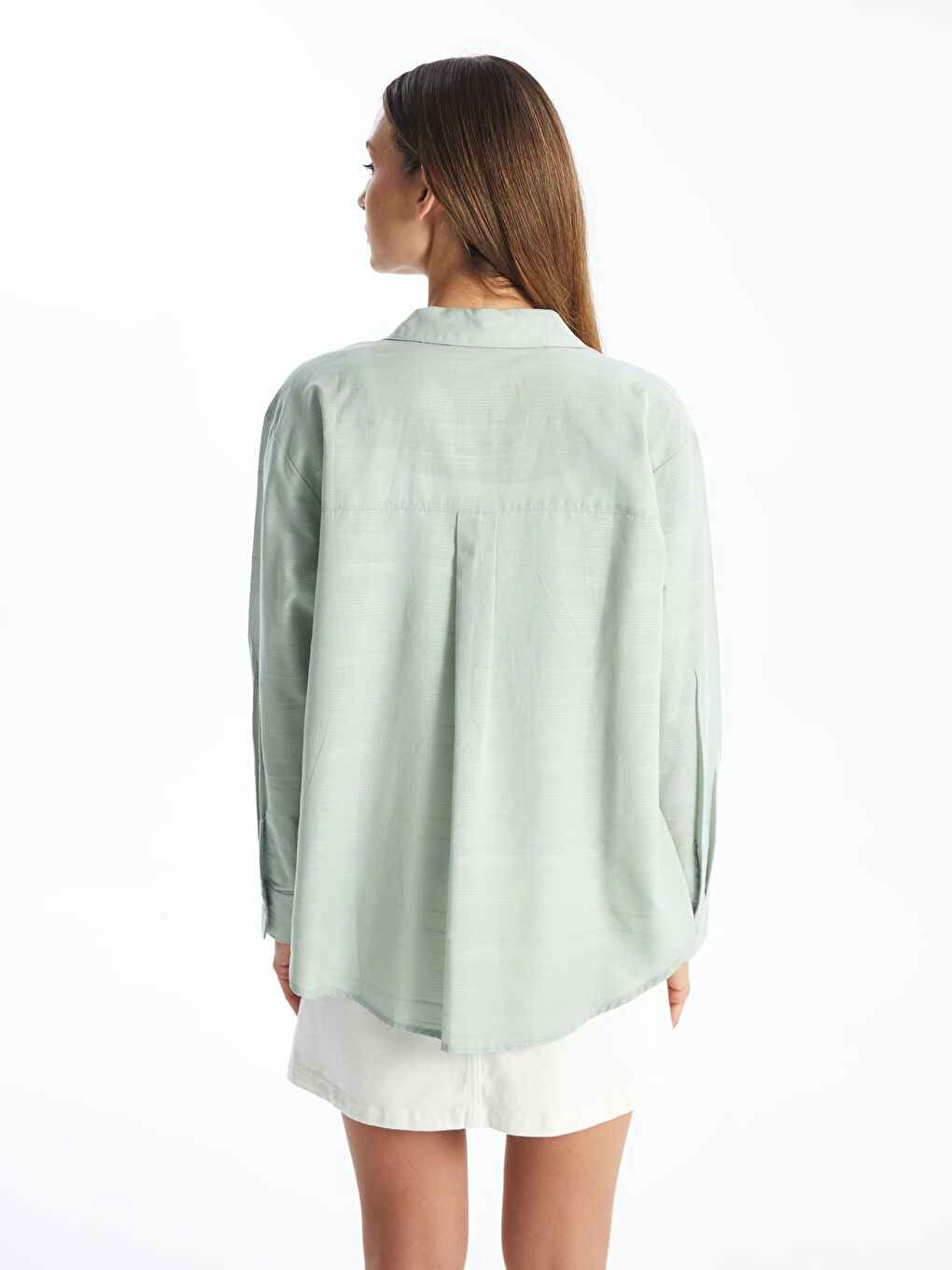 Plain Long Sleeve Oversize Dobby Women's Shirt -S42077Z8-TTS