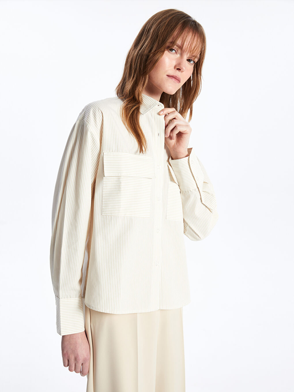 LCW Vision Striped Long Sleeve Poplin Women's Shirt -S42080Z8-LE8
