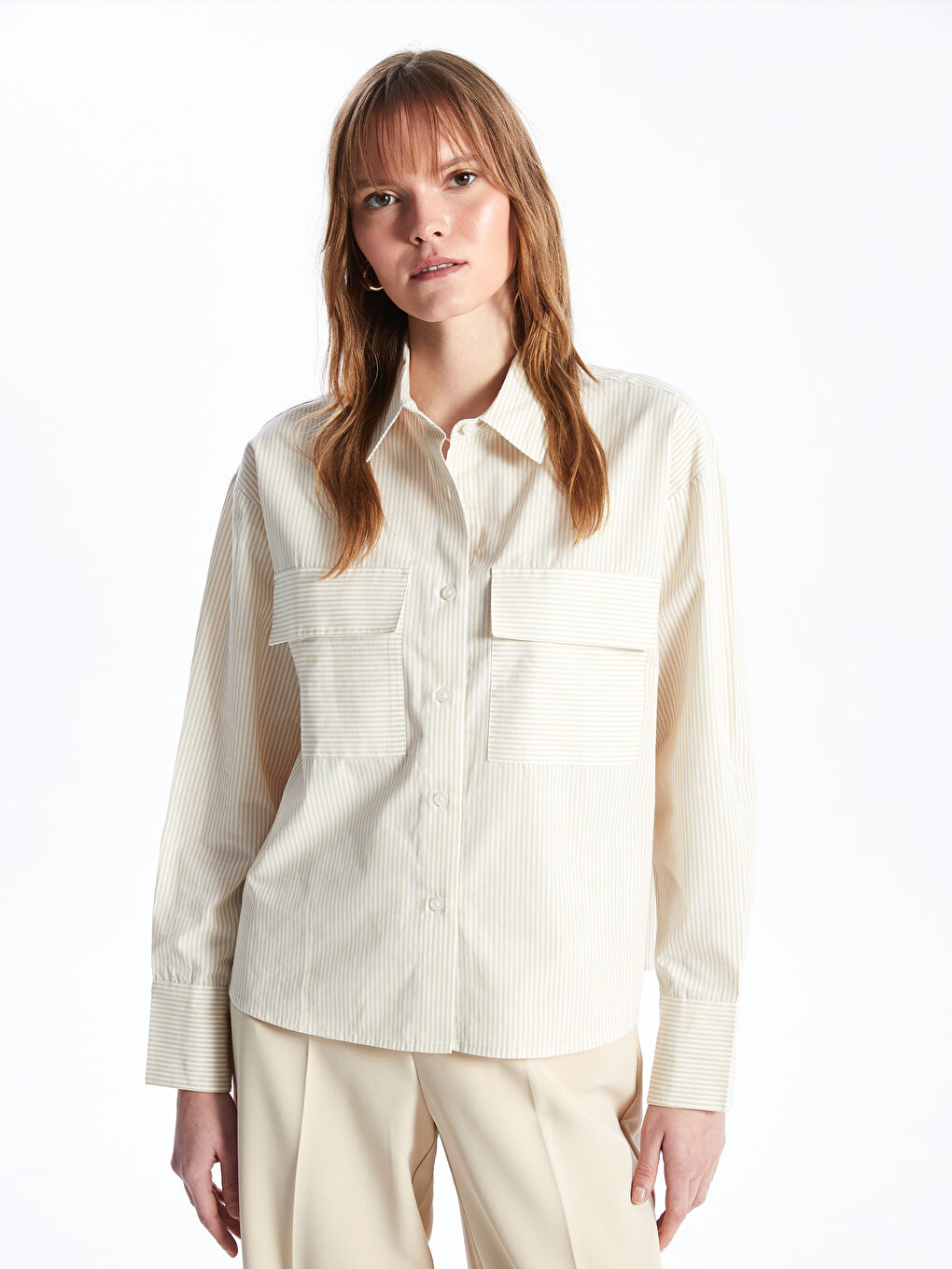LCW Vision Striped Long Sleeve Poplin Women's Shirt -S42080Z8-LE8