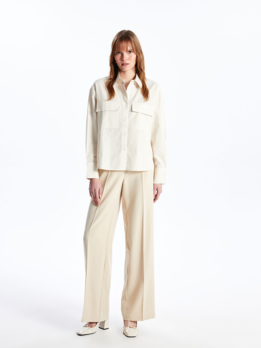 LCW Vision Striped Long Sleeve Poplin Women's Shirt -S42080Z8-LE8