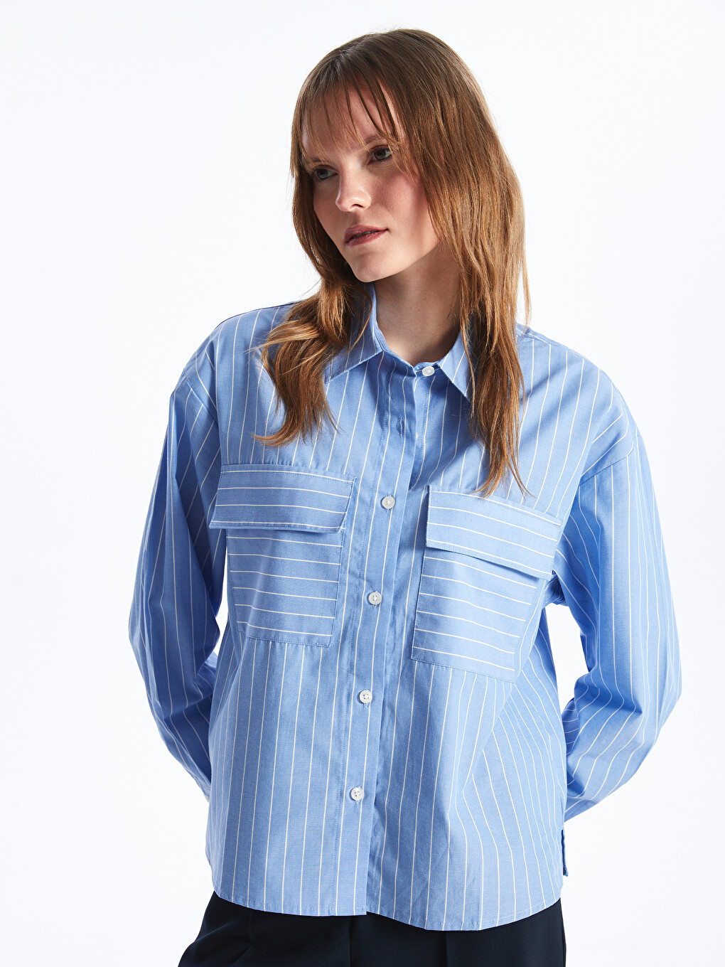 Striped Long Sleeve Poplin Women's Shirt