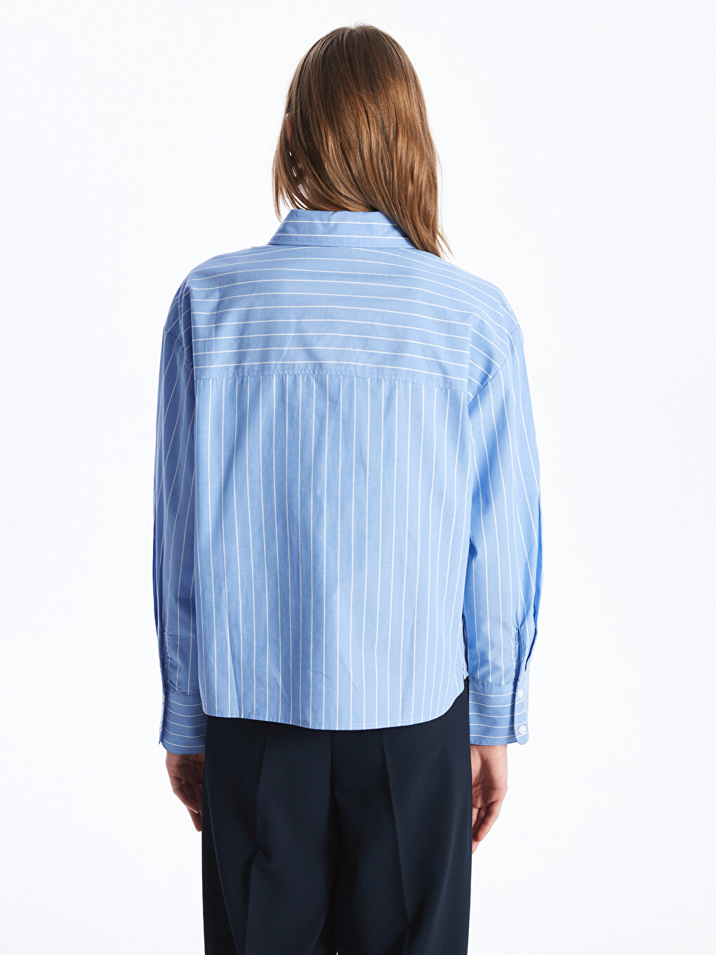 Striped Long Sleeve Poplin Women's Shirt-4