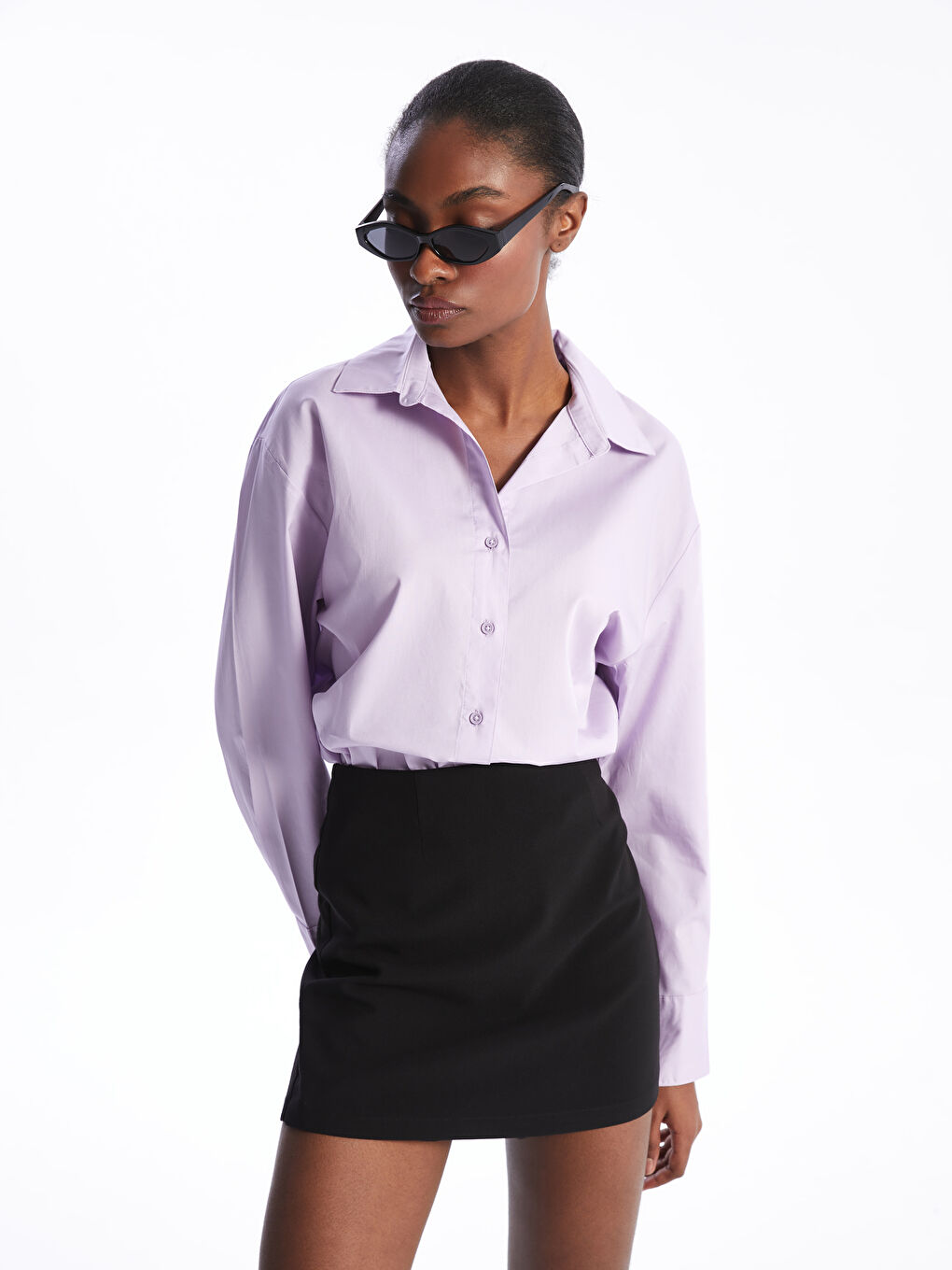 Lila Oversize Poplin Kadın Gömlek