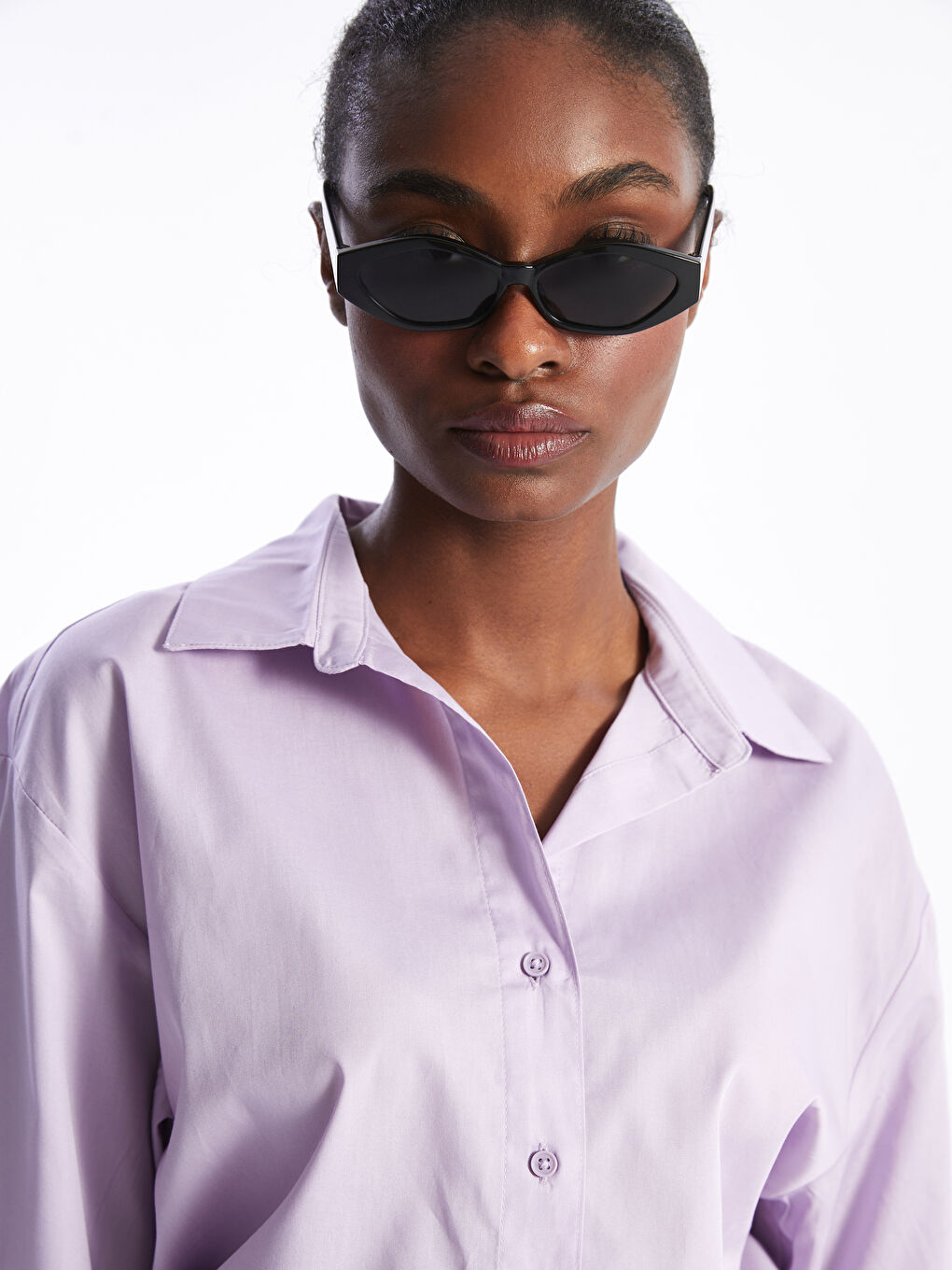 Lila Oversize Poplin Kadın Gömlek-2