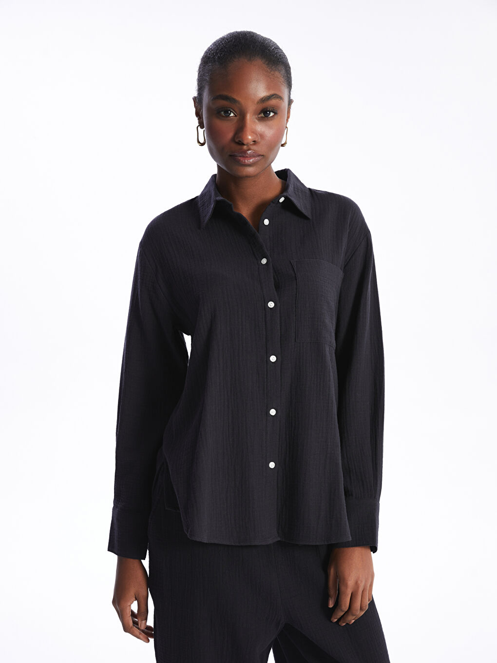 LCW Vision Plain Long Sleeve Oversize Muslin Women's Shirt -S42109Z8-CVL