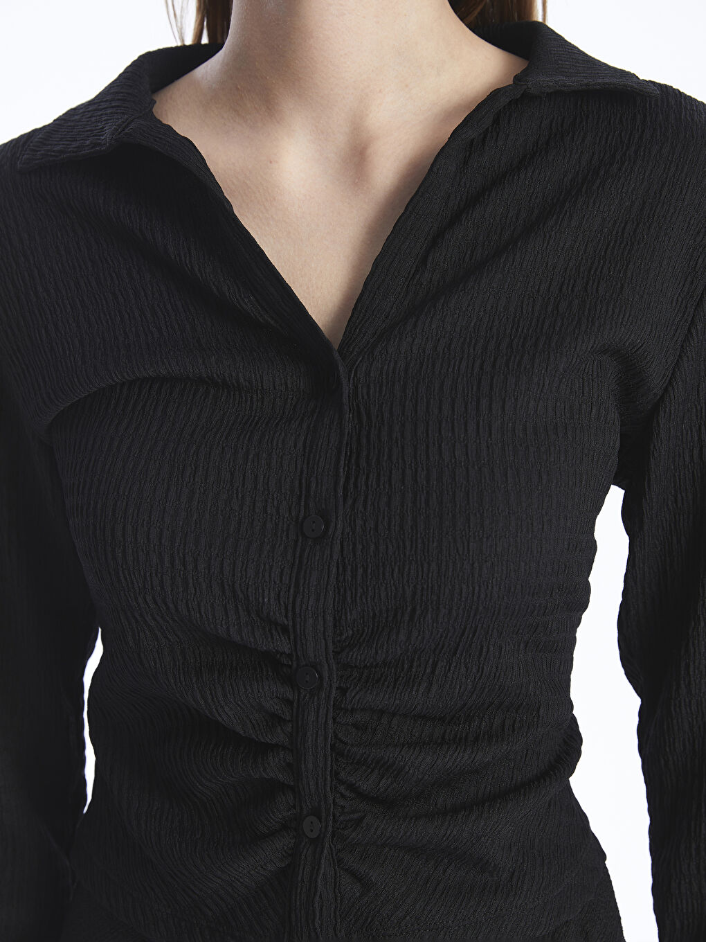 LCW Vision Collared Neck Plain Long Sleeve Women's Blouse -S42110Z8-CVL