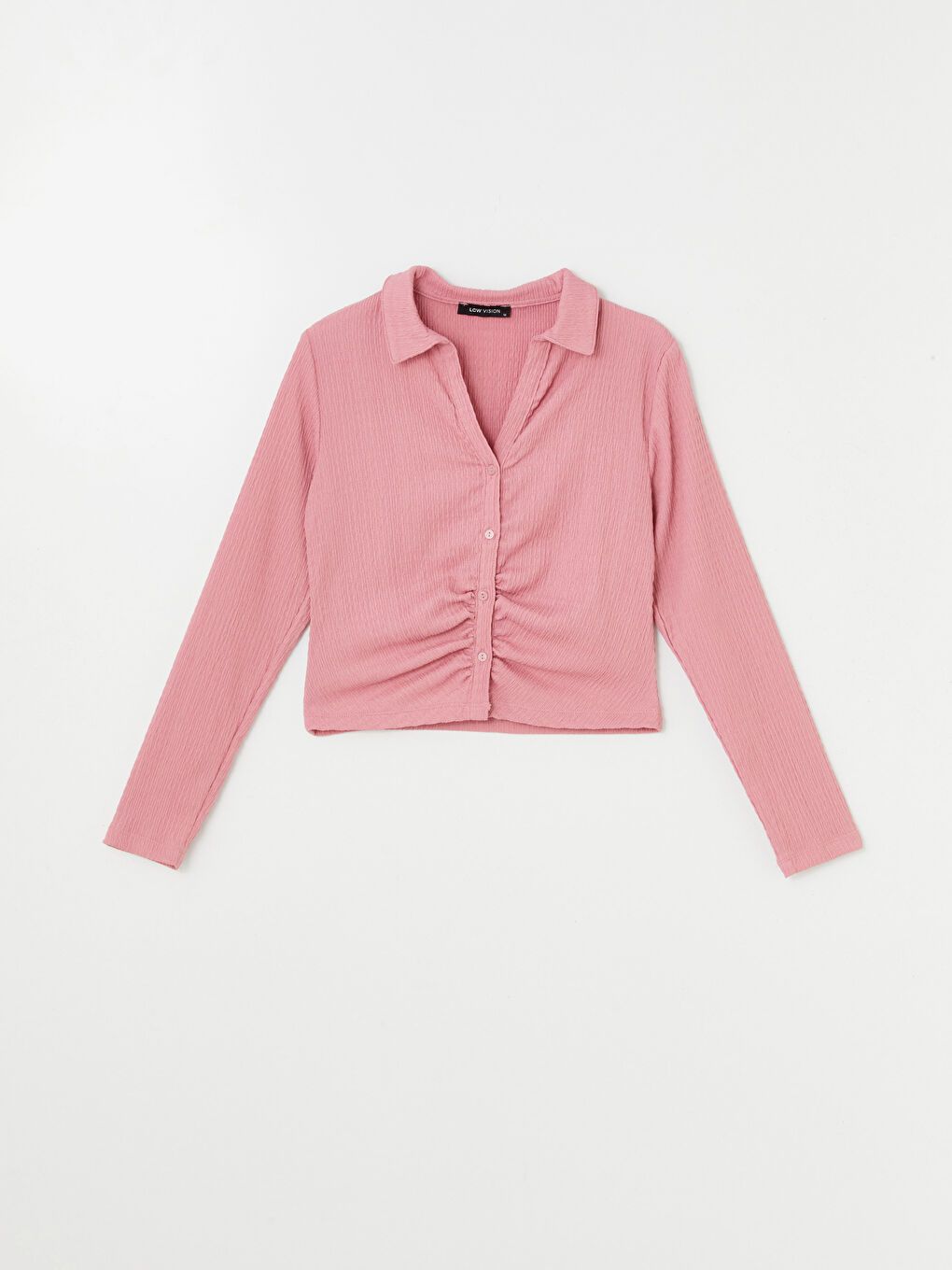 بلوزة كم طويل سادة بياقة قميص للسيدات-4