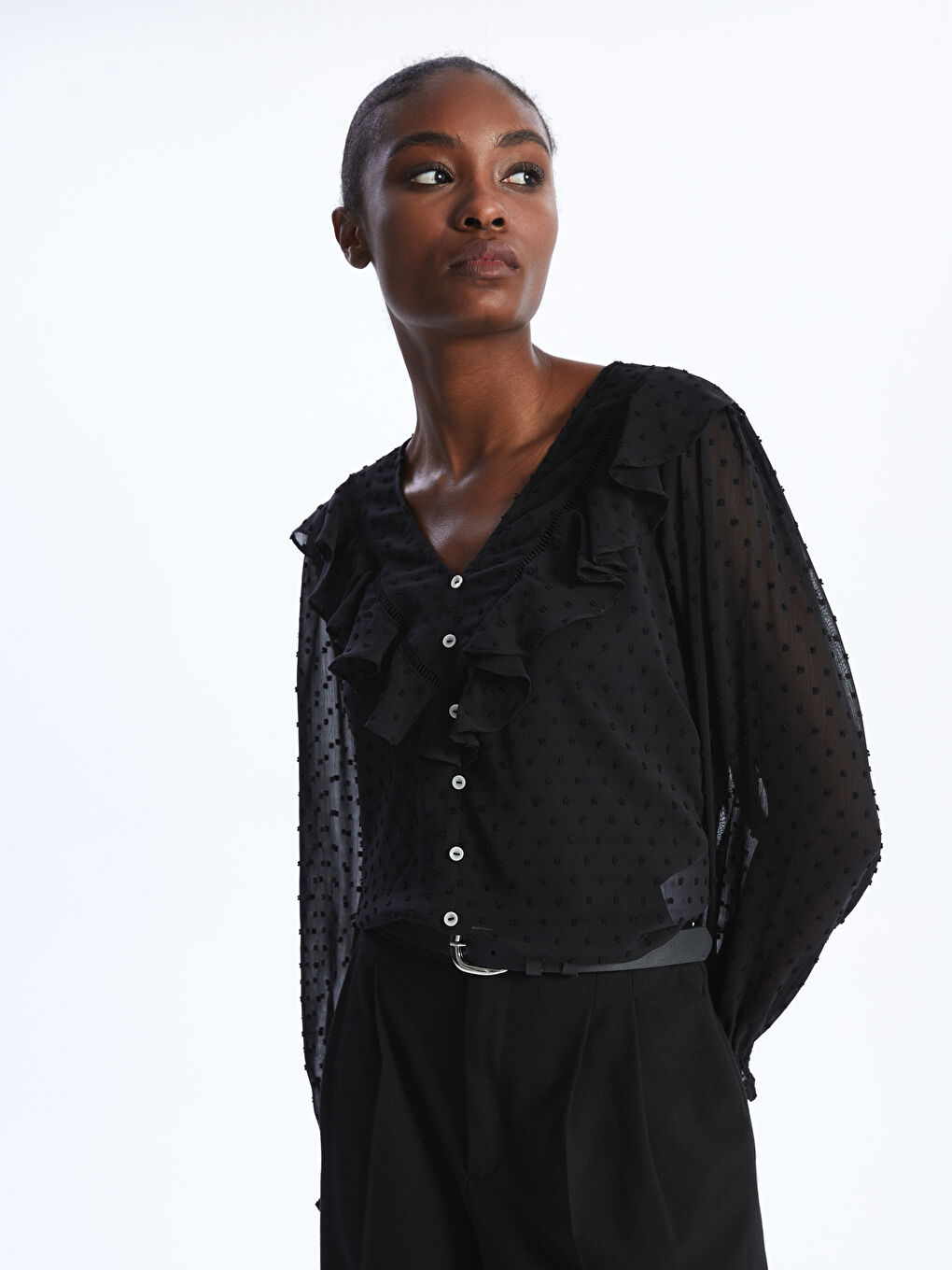 Blouse pour Femmes à Manches Longues Brodée avec Encolure en V