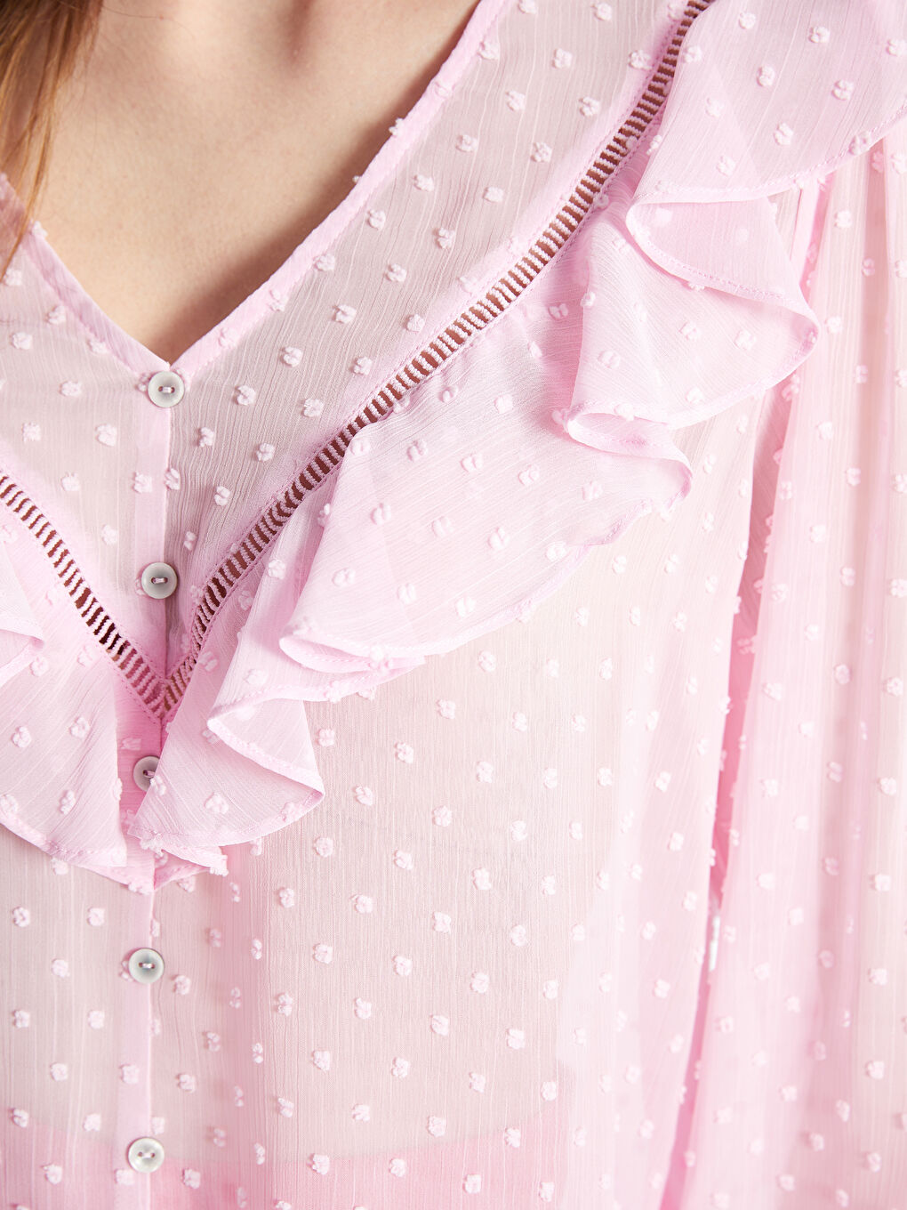V Neck Embroidered Long Sleeve Women's Blouse -S42121Z8-F0L