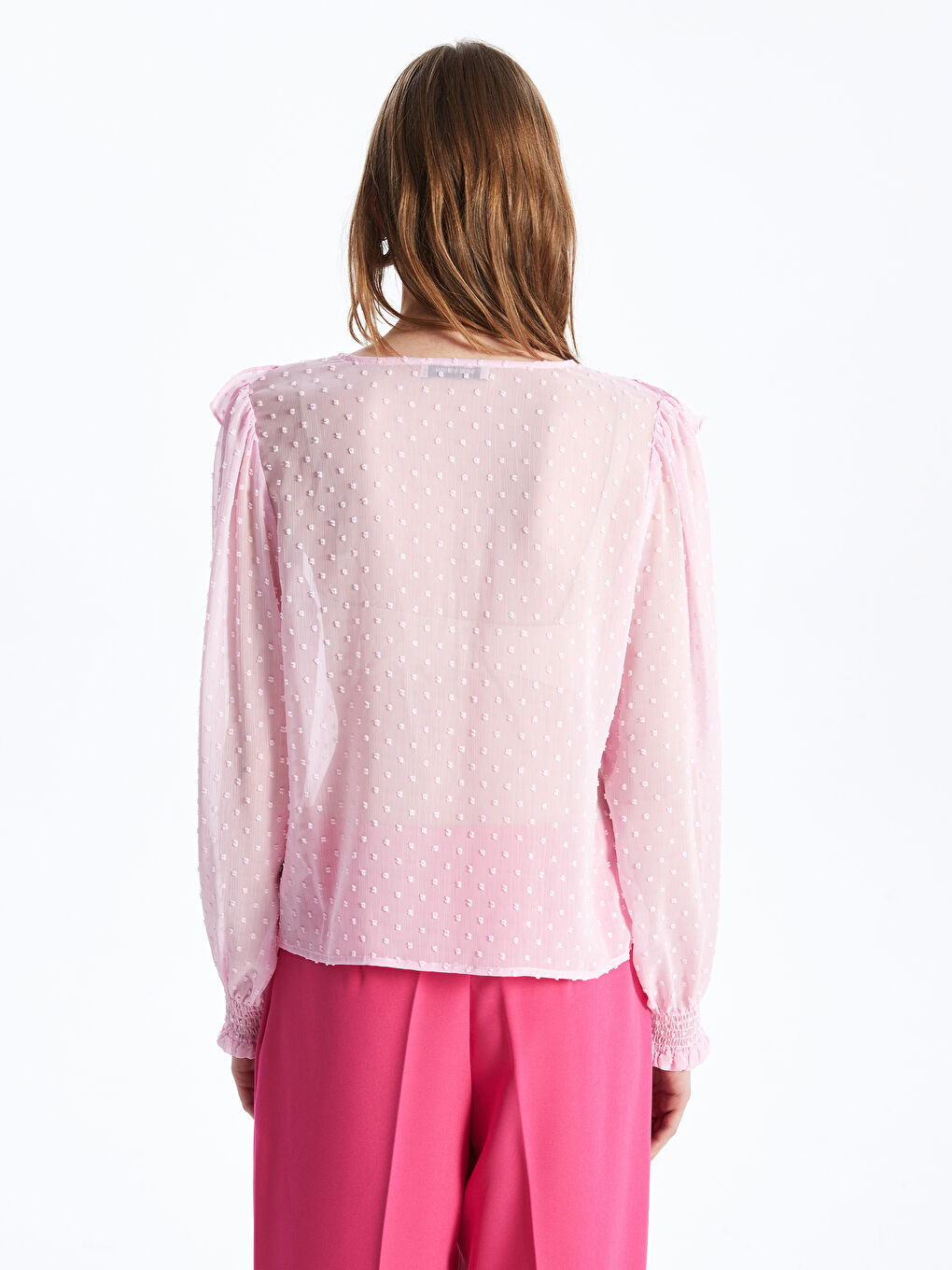 V Neck Embroidered Long Sleeve Women's Blouse -S42121Z8-F0L