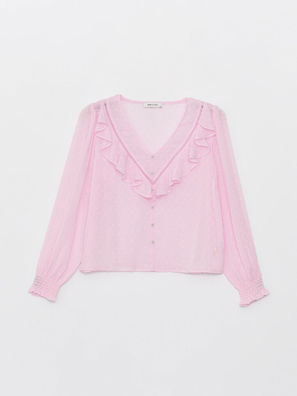 V Neck Embroidered Long Sleeve Women's Blouse -S42121Z8-F0L