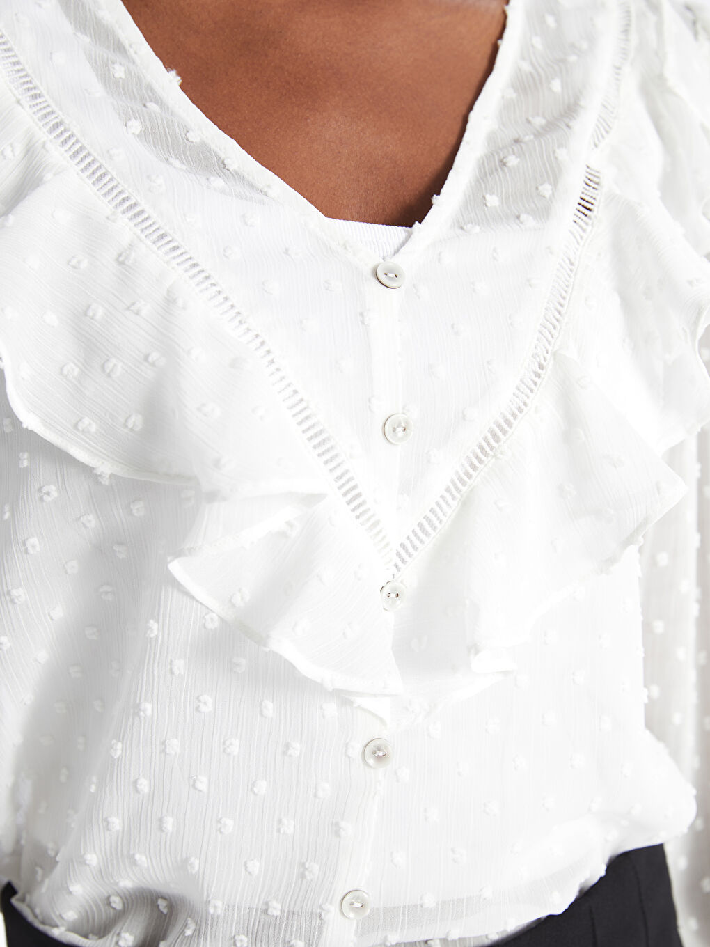 V Neck Embroidered Long Sleeve Women's Blouse-4