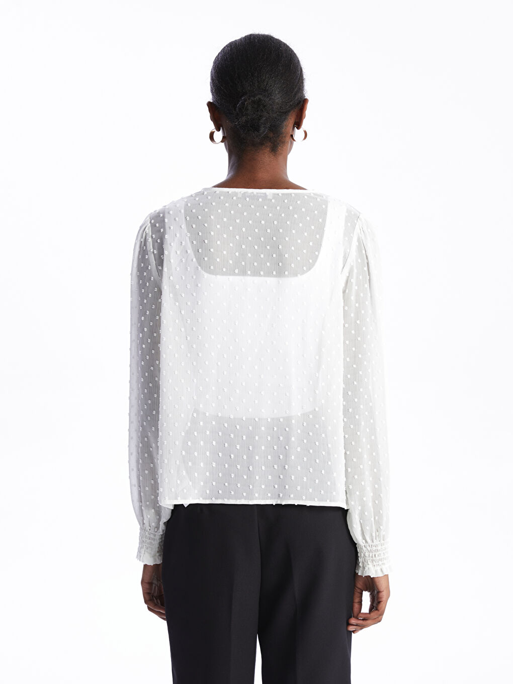 V Neck Embroidered Long Sleeve Women's Blouse-5