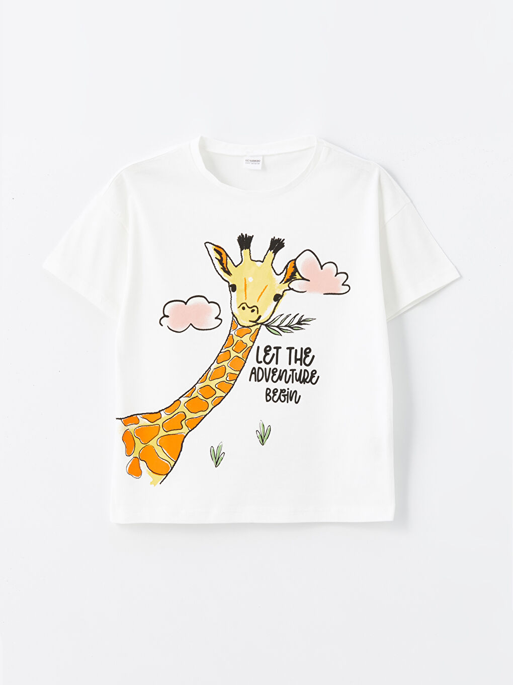 Ekru Bisiklet Yaka Baskılı Kız Çocuk Pijama Üst