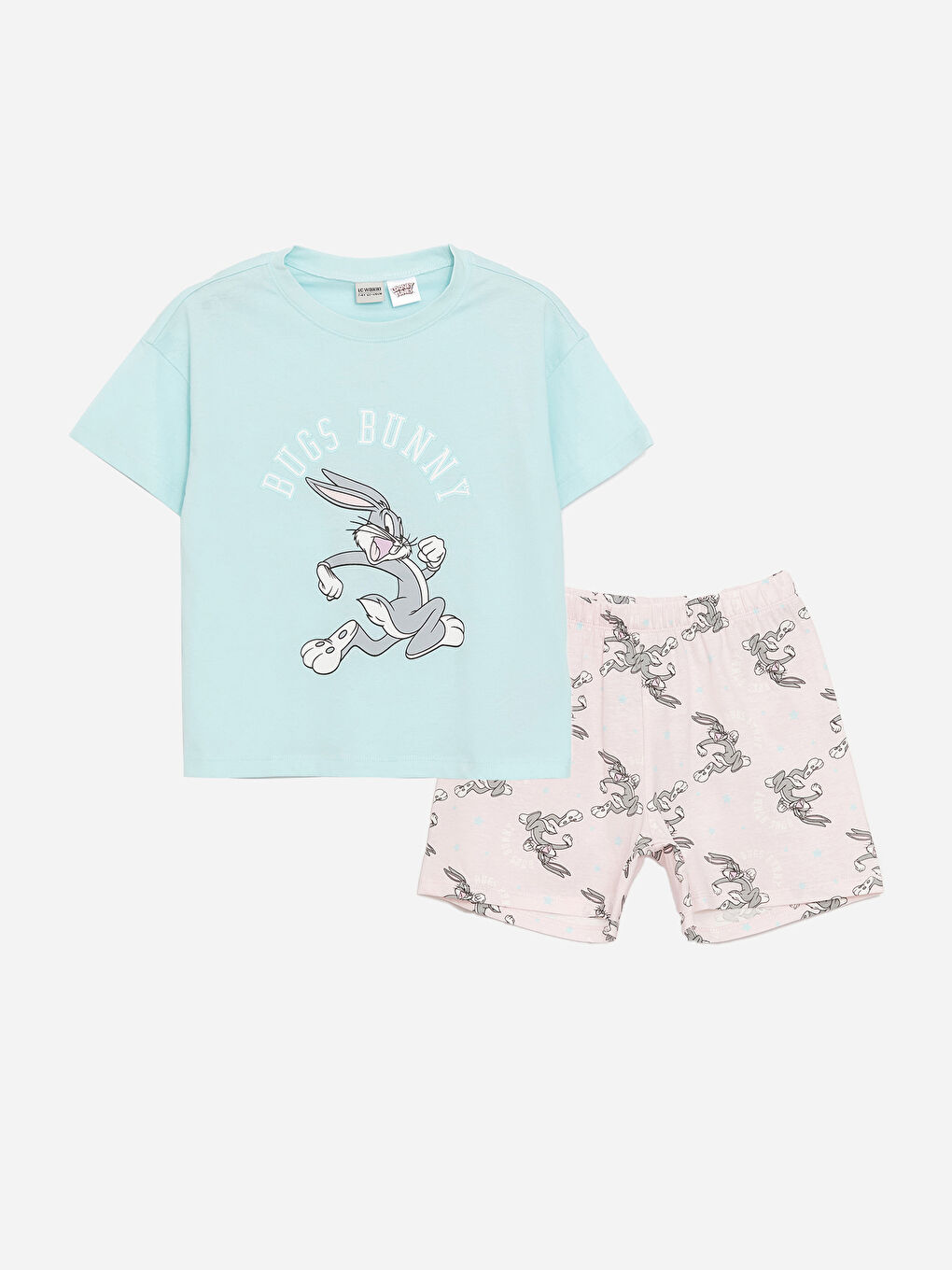 Crew Neck Bugs Bunny Printed Short Sleeve Girls Shorts Pajamas Set -S42268Z4-FQZ