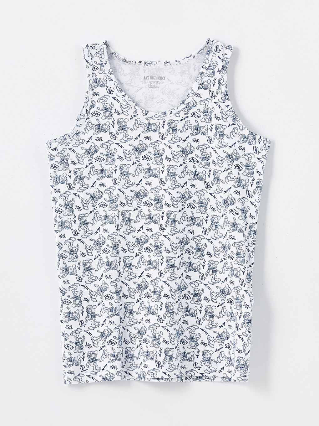 Beyaz Bisiklet Yaka Baskılı Atlet