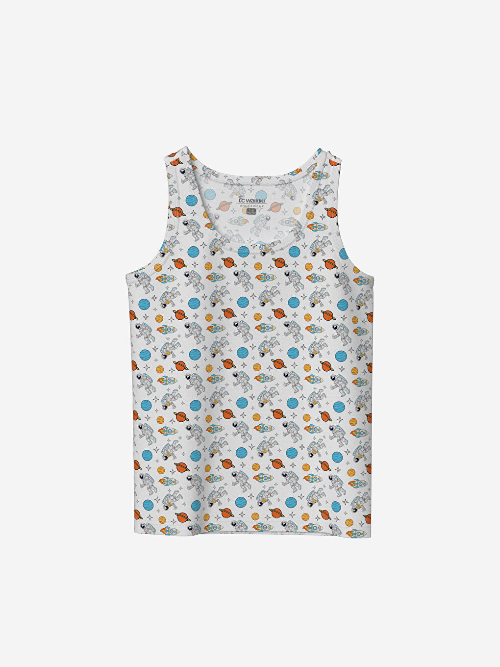 Beyaz Bisiklet Yaka Baskılı Erkek Çocuk Atlet